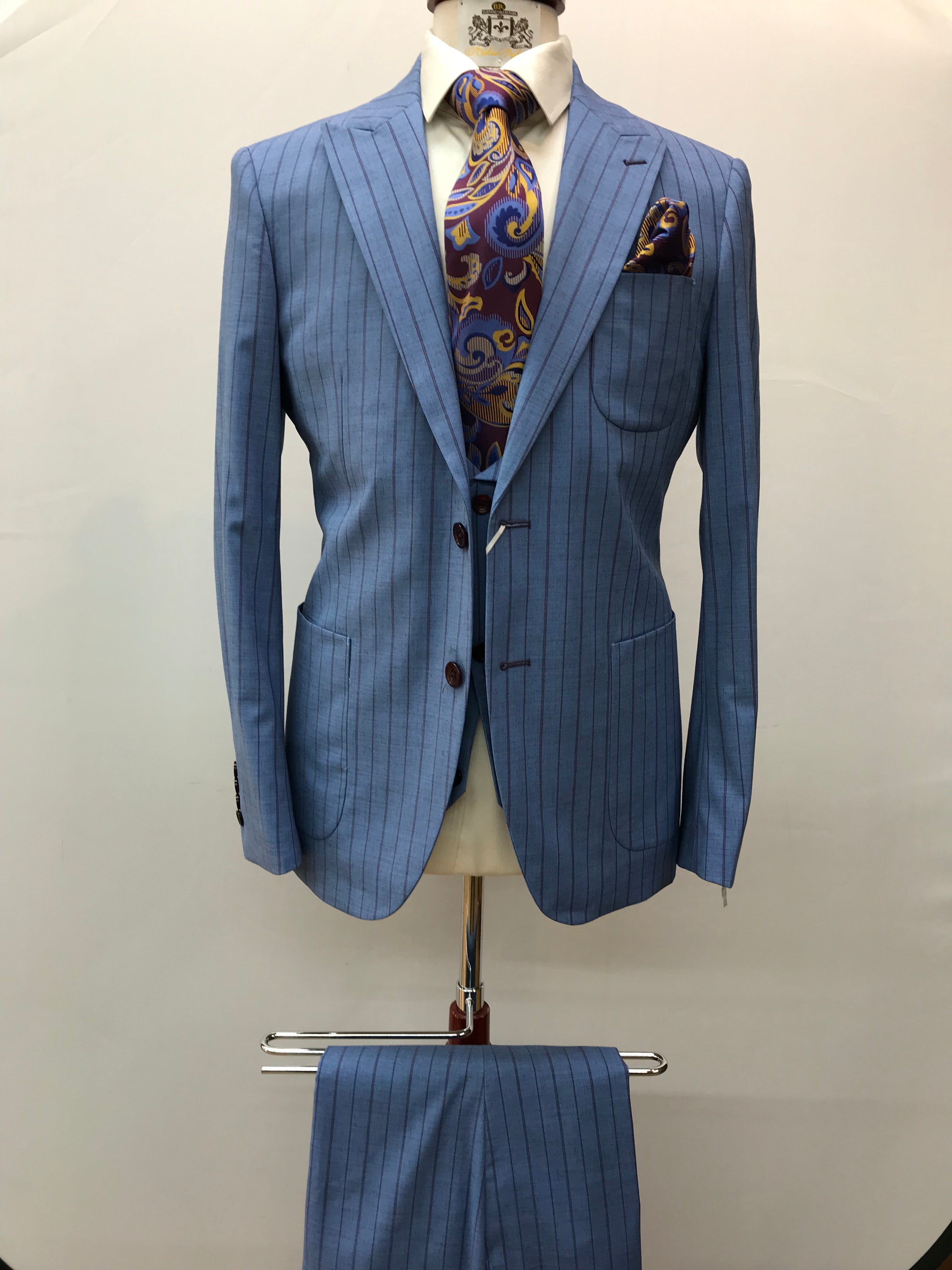 Rossi Man Slim Fit Blue/Burgundy Pinstripe