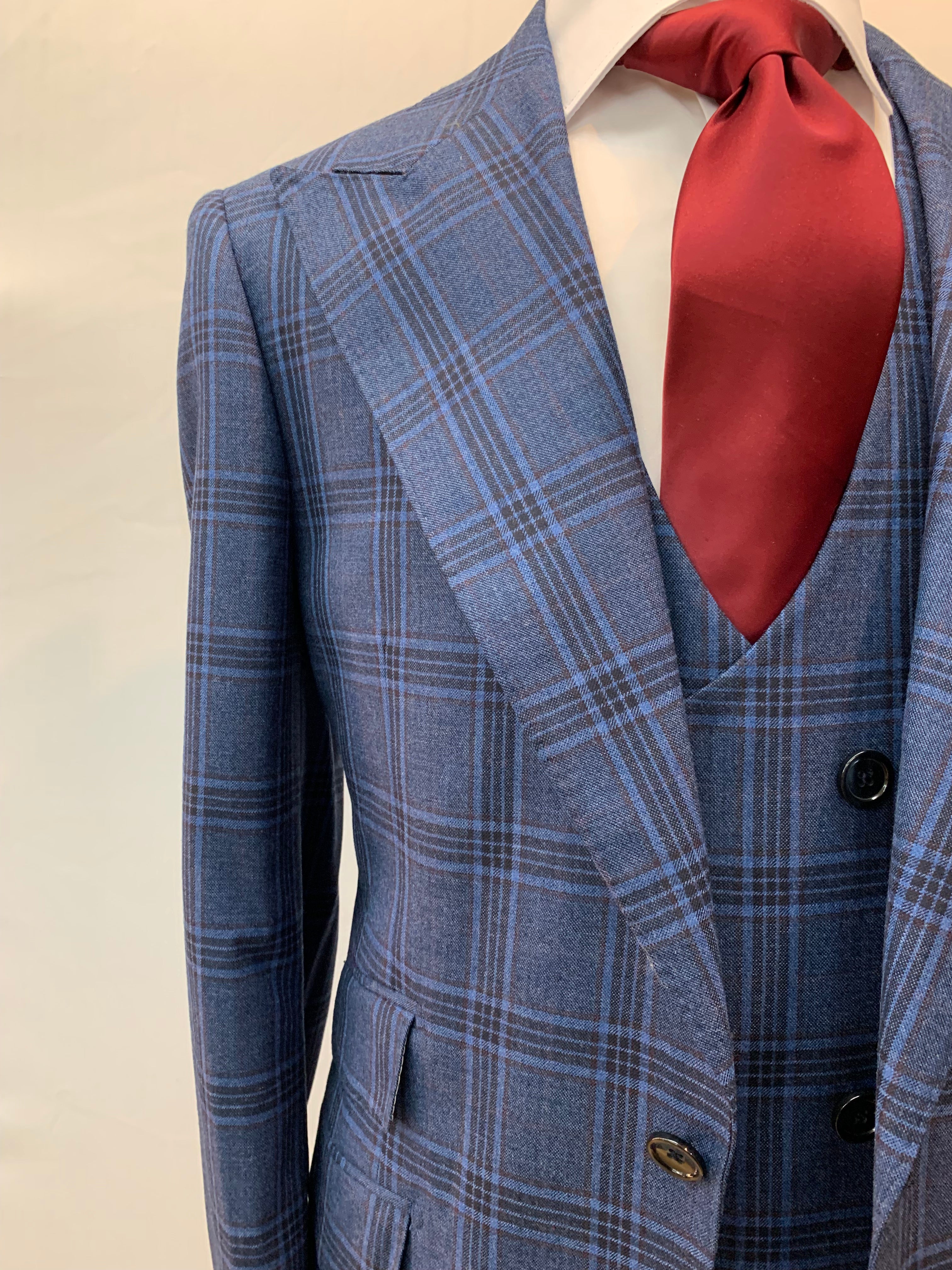 Tiglio Blue/Burgundy Plaid 3pc Suit