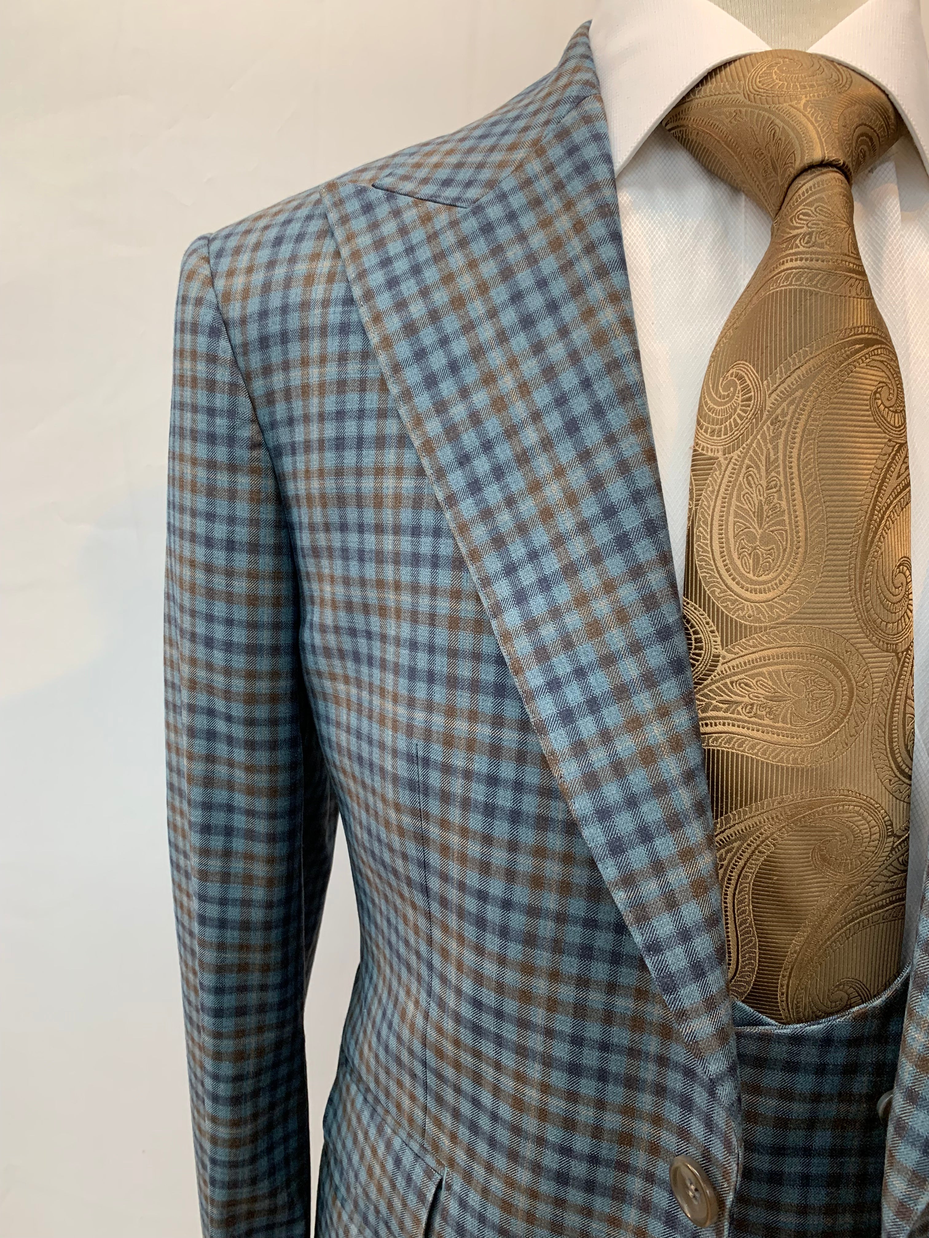 Berragamo Blue/Brown Plaid 3pc Suit