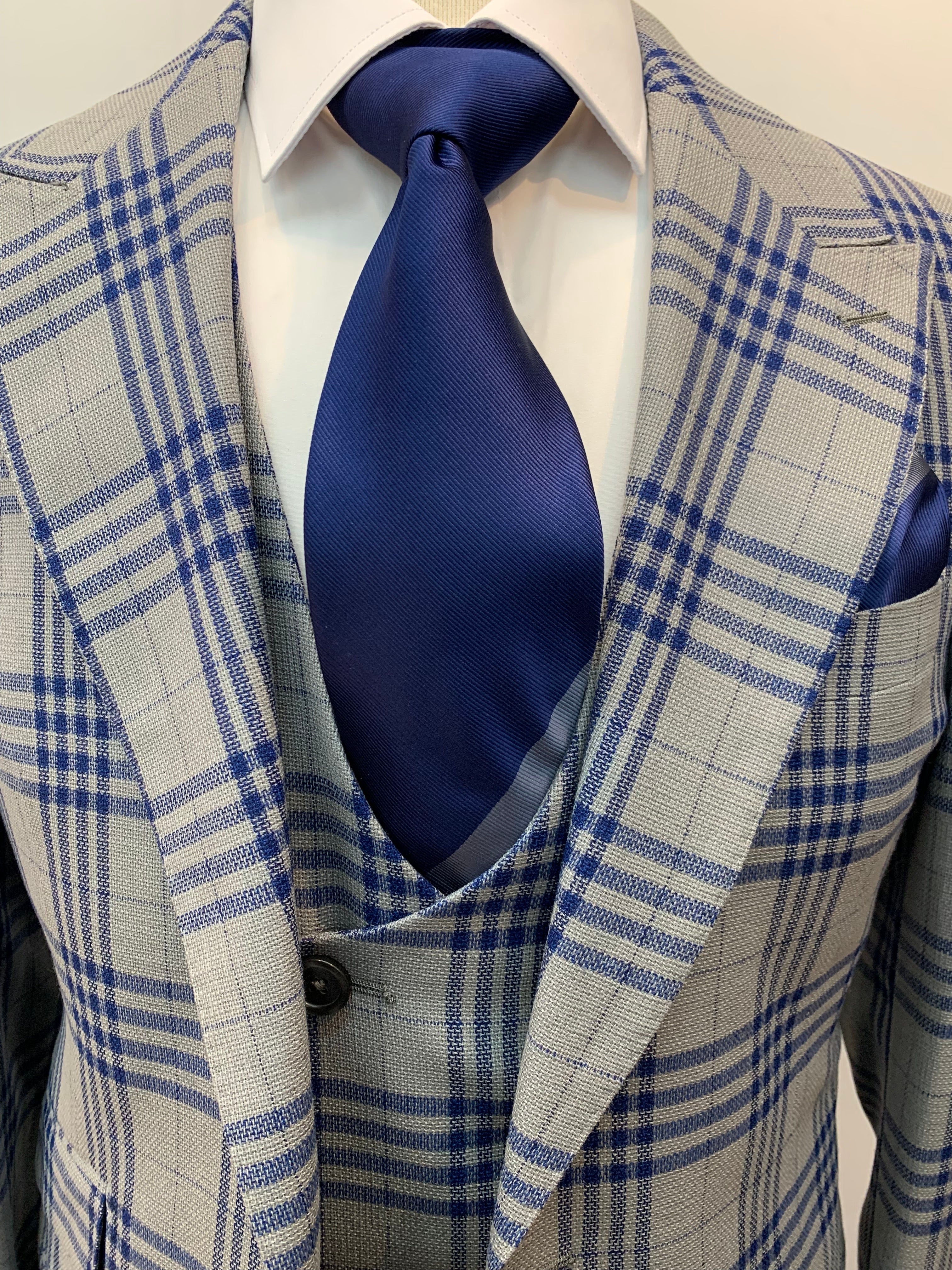 Tiglio Gray/Blue Plaid 3pc Suit