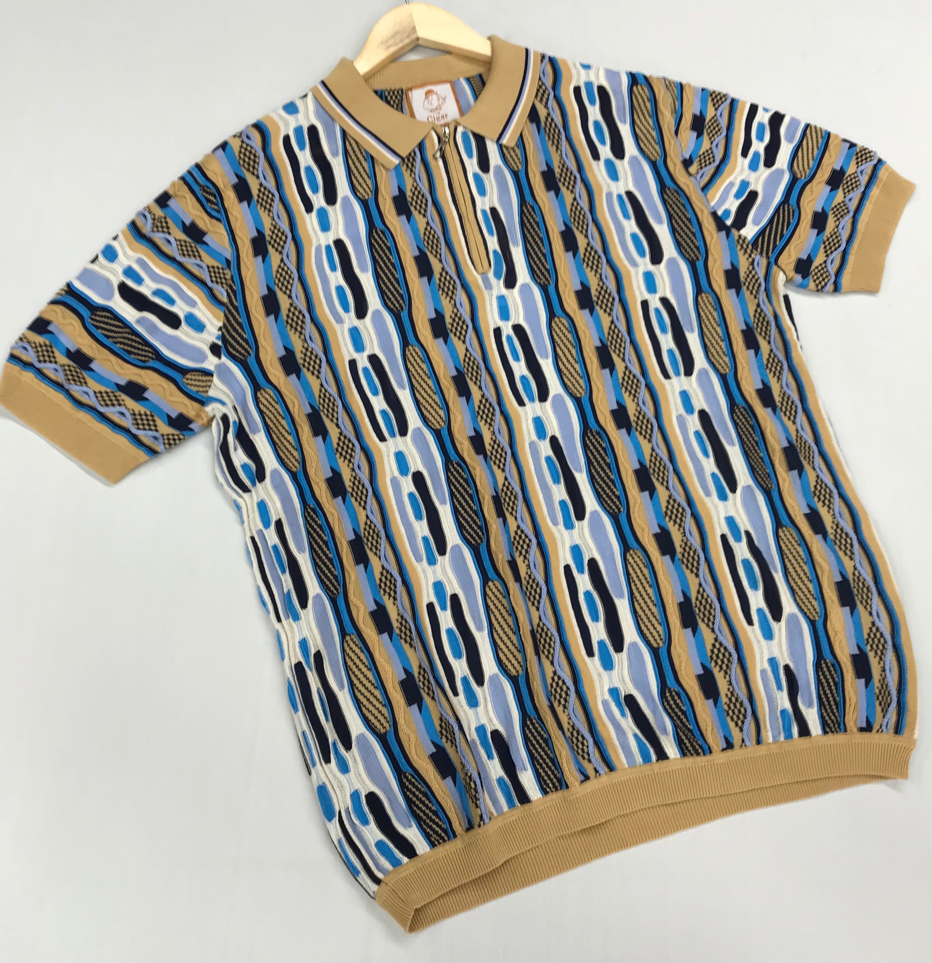 Couture Tan/Blue/White Short Sleeve Shirt