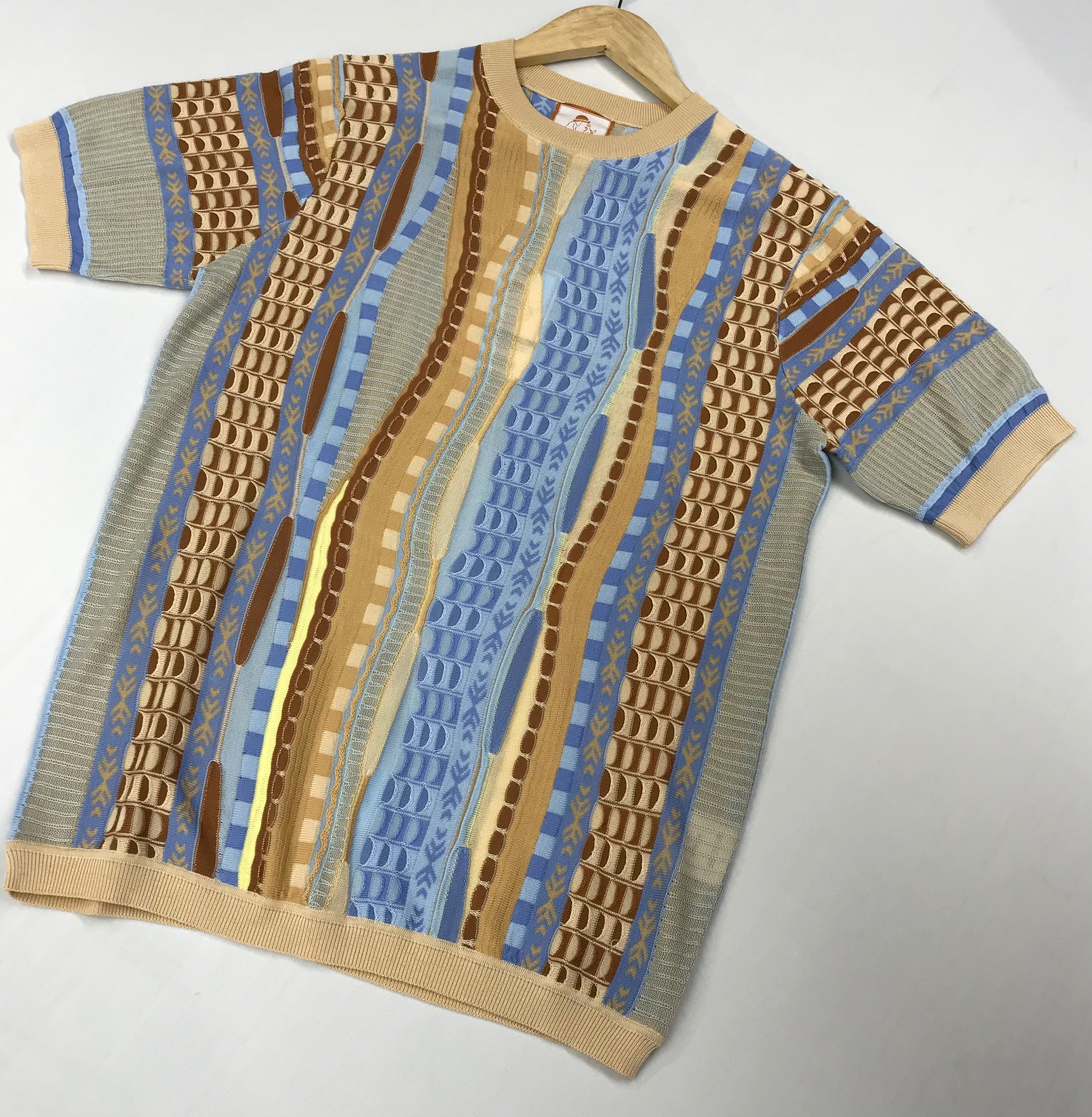 Couture Tan/Brown/Blue Short Sleeve Shirt