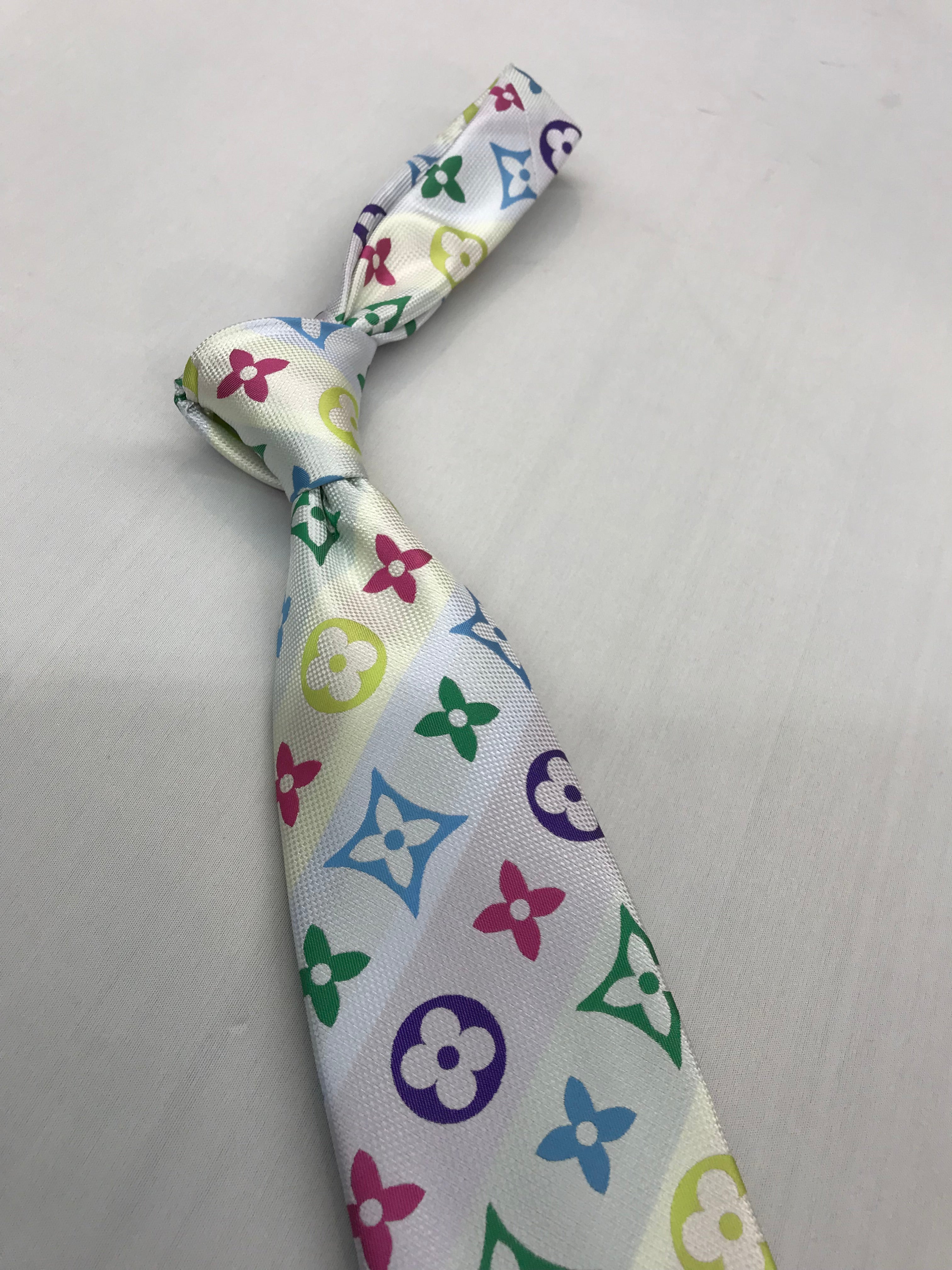 LV White Multicolored Tie