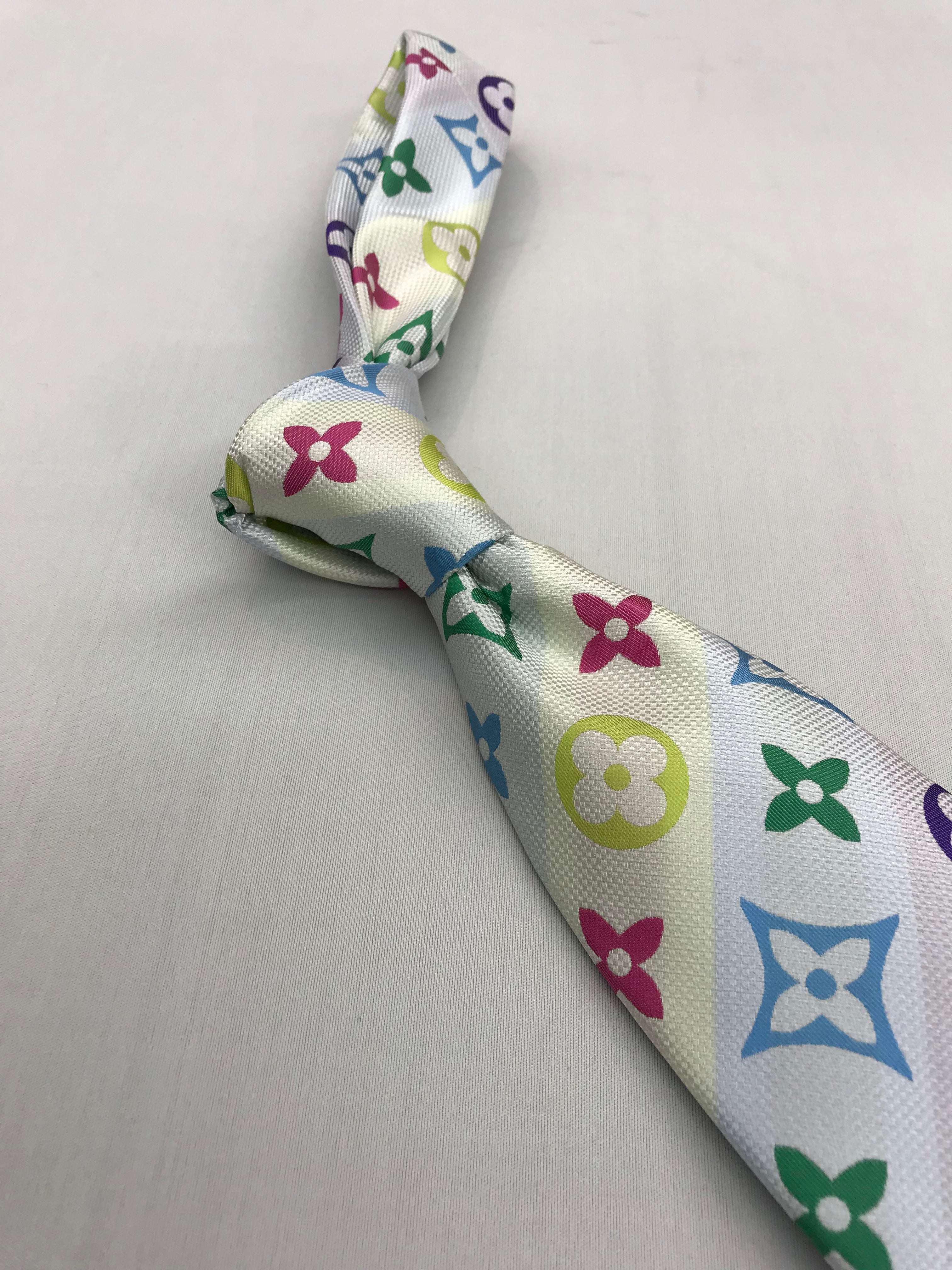 LV White Multicolored Tie