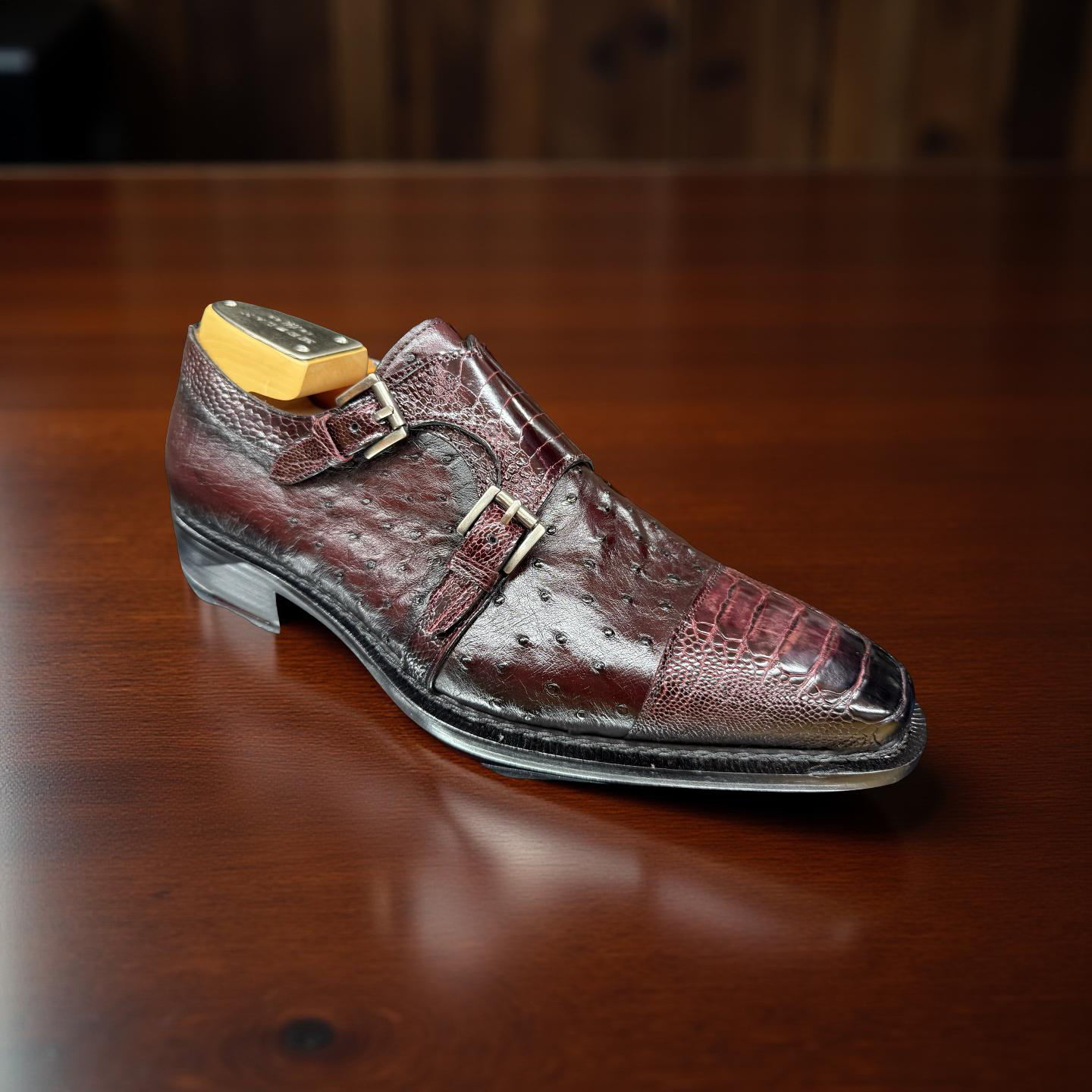 Mezlan Burgundy Ostrich Rugger Double Monkstrap
