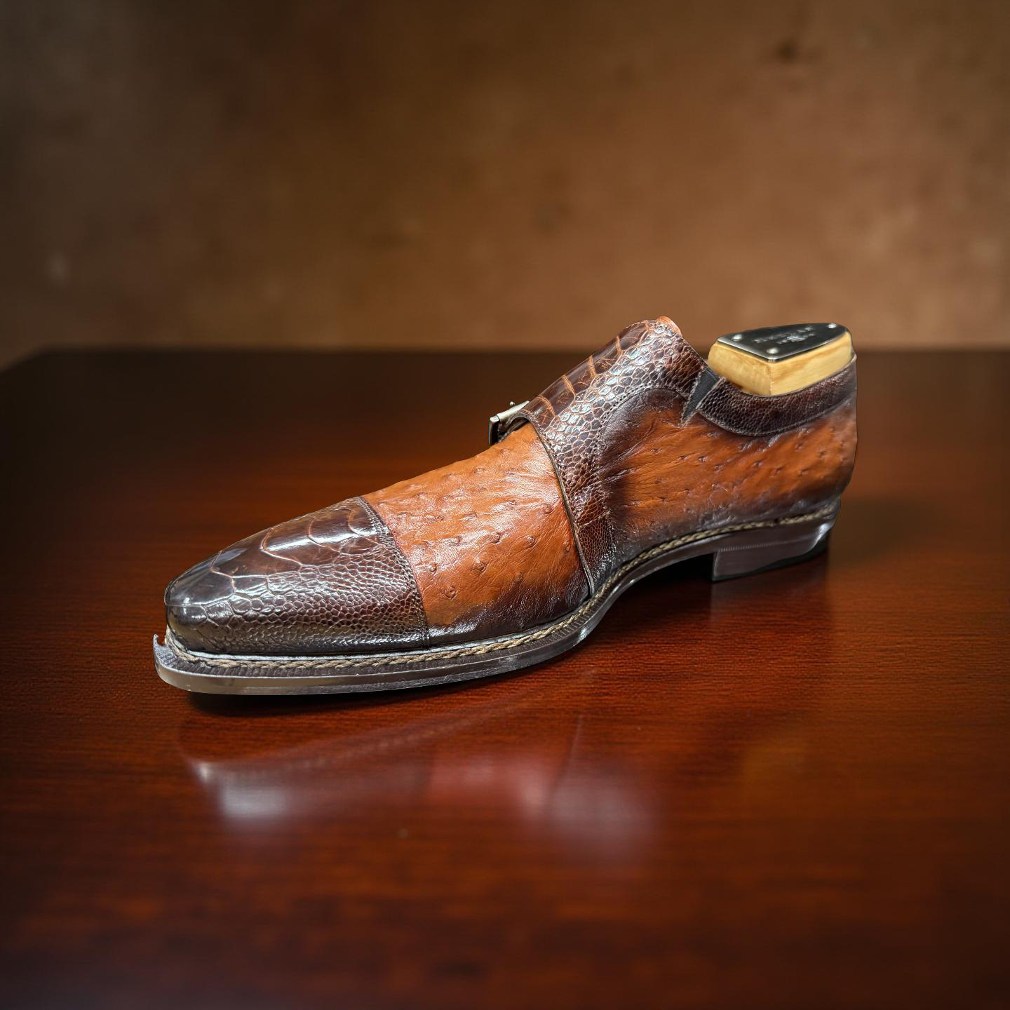 Mezlan Brown Ostrich Rugger Double Monkstrap