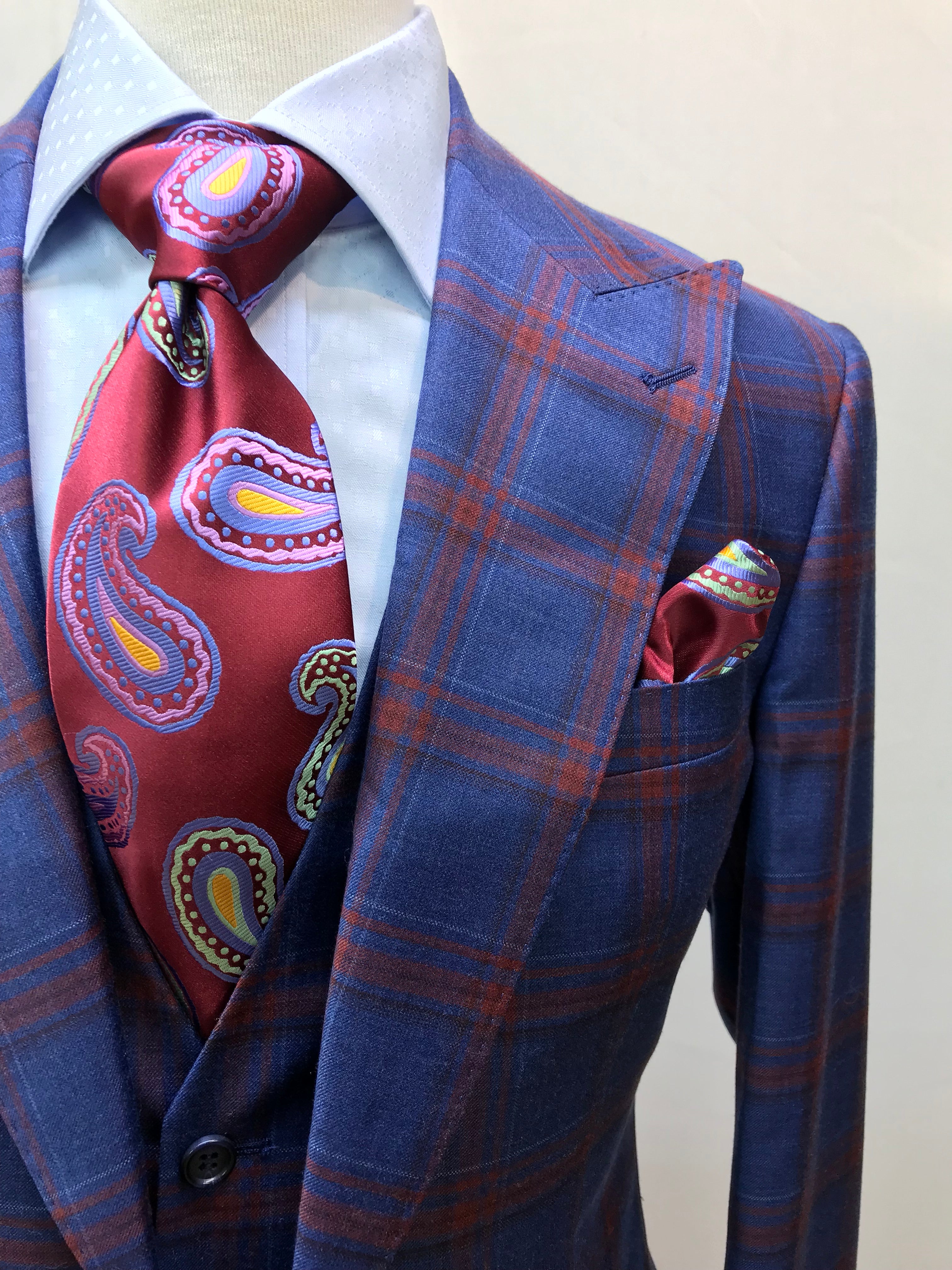 Berragamo 3pc Blue and Red Suit