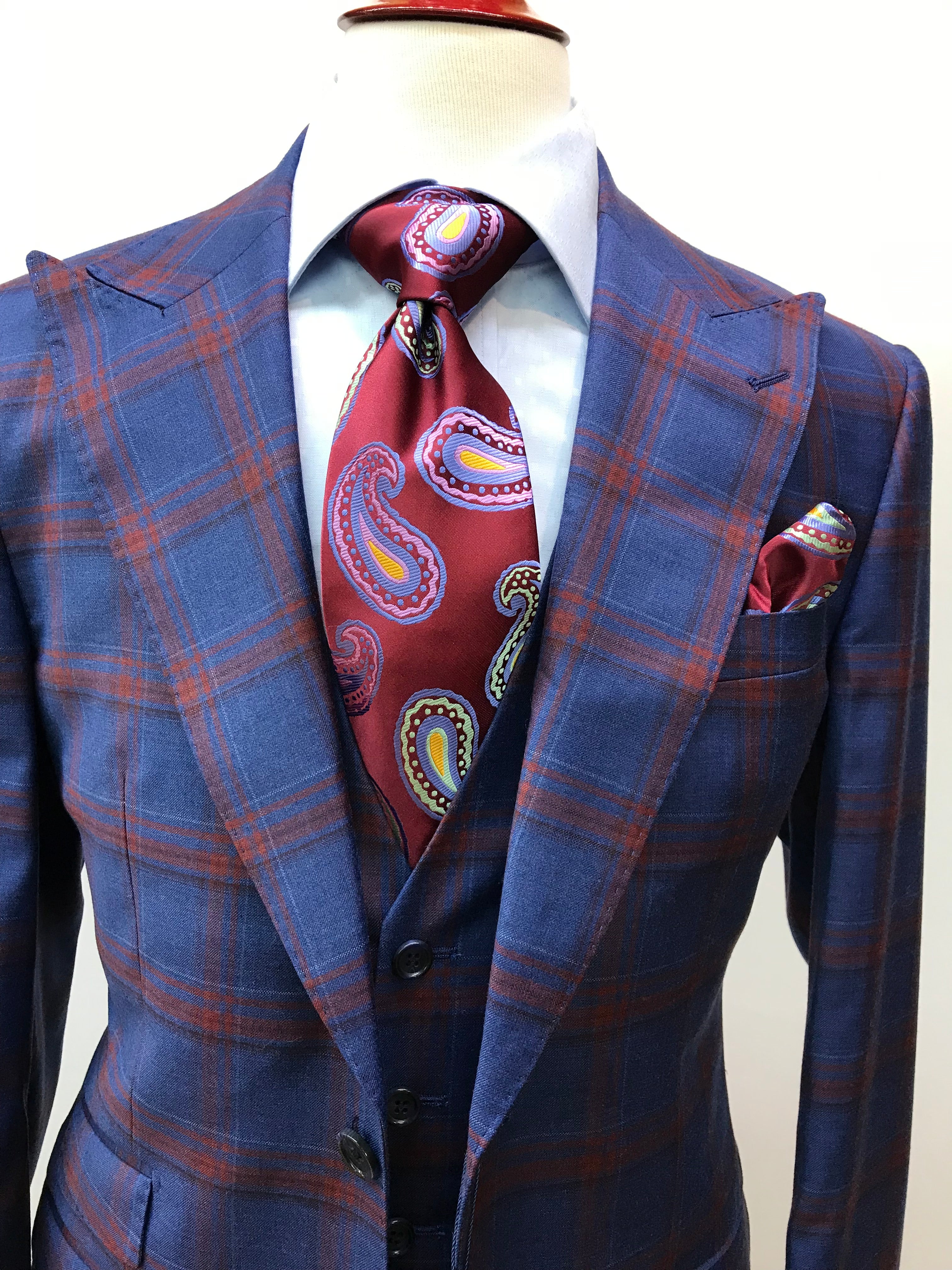 Berragamo 3pc Blue and Red Suit