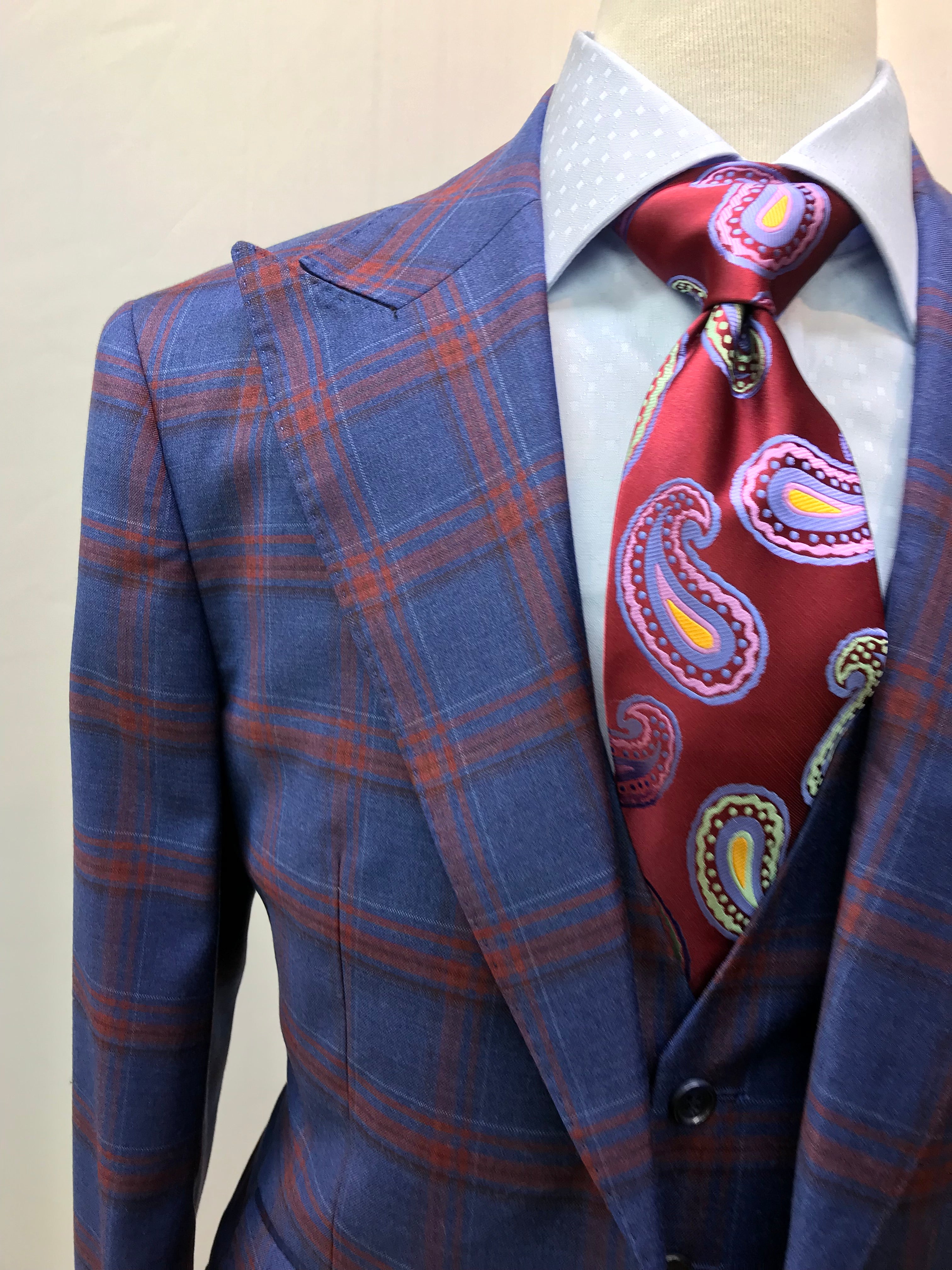 Berragamo 3pc Blue and Red Suit