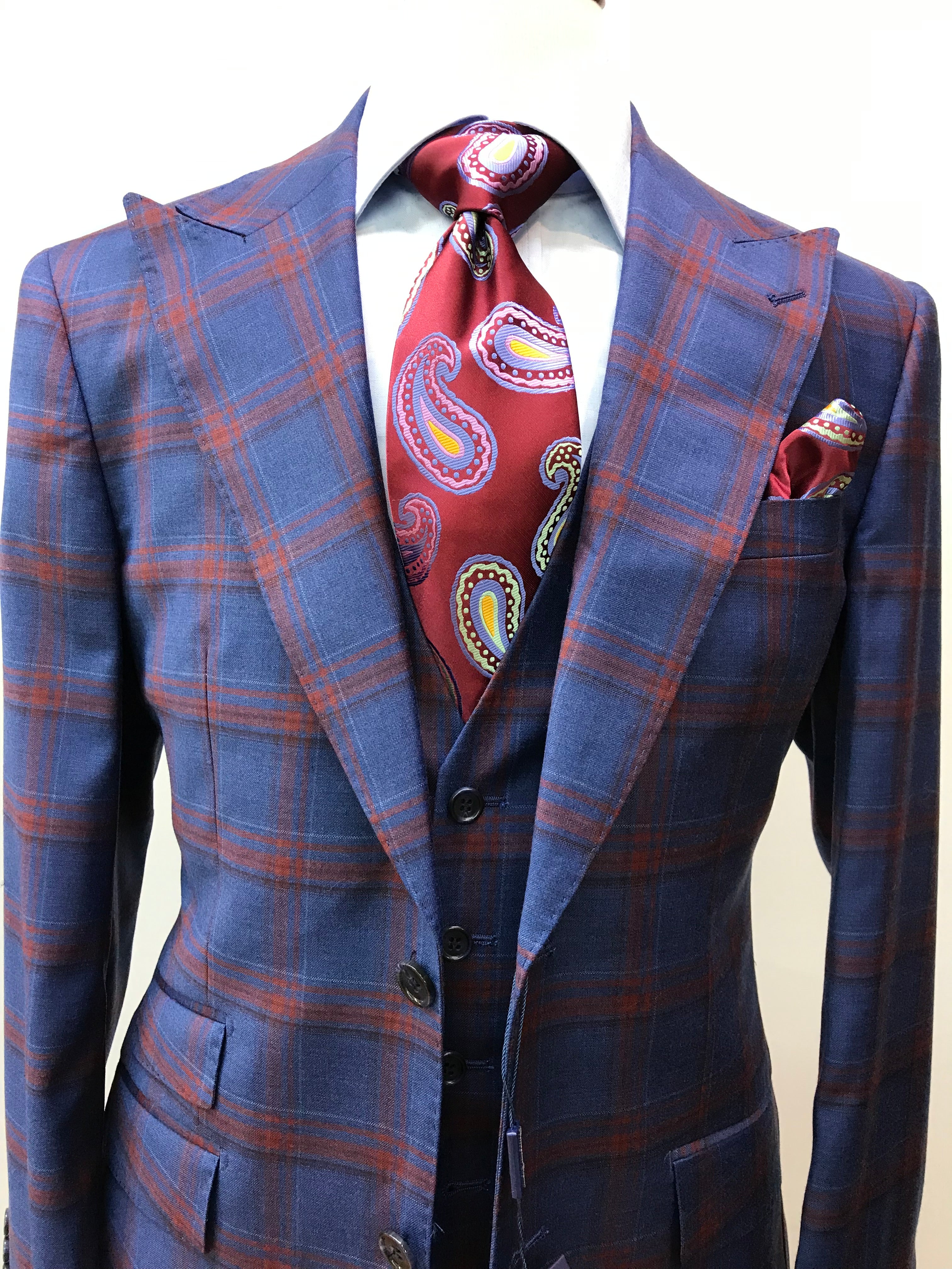 Berragamo 3pc Blue and Red Suit