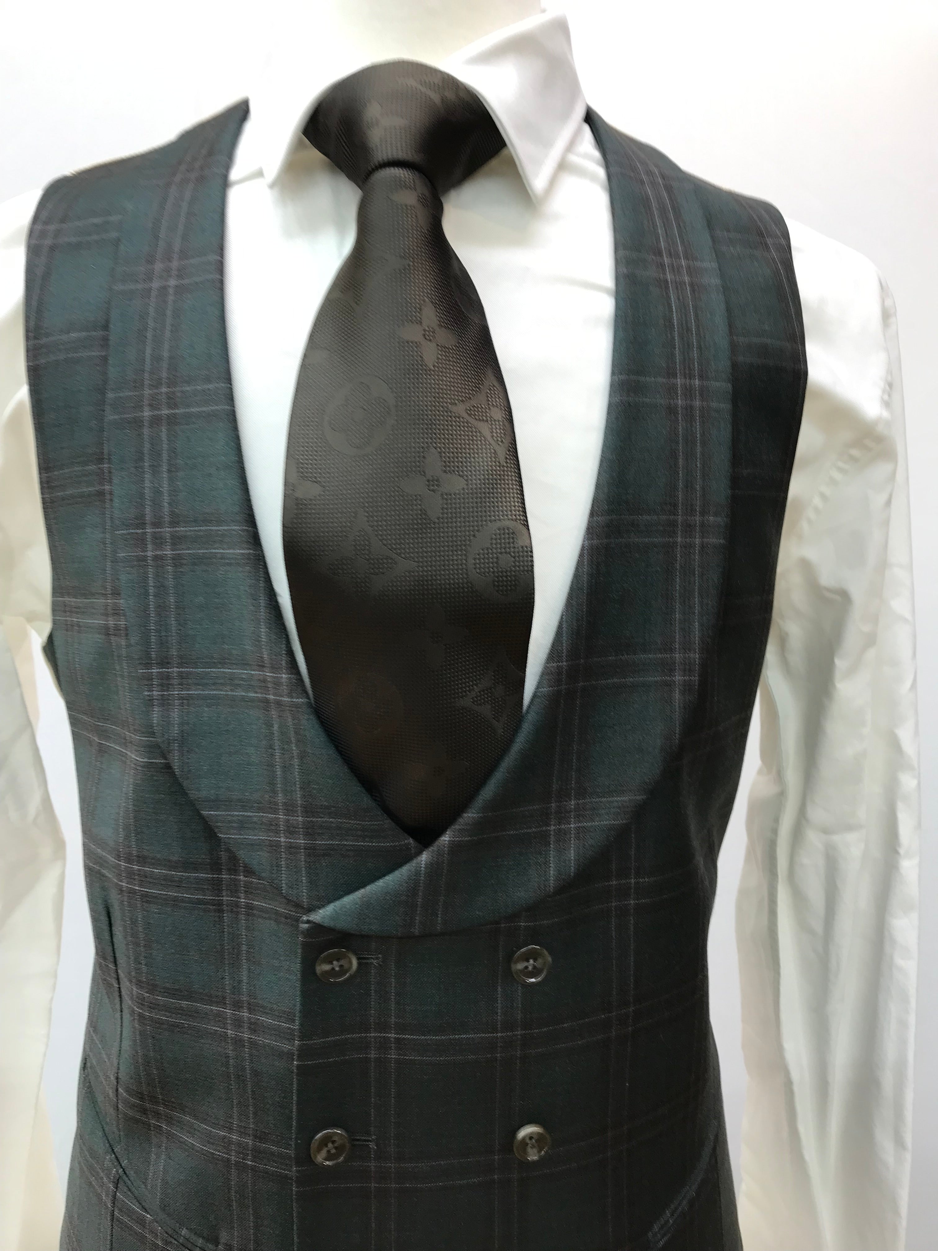 Berragamo Green /Brown Plaid 3Pc  Suit