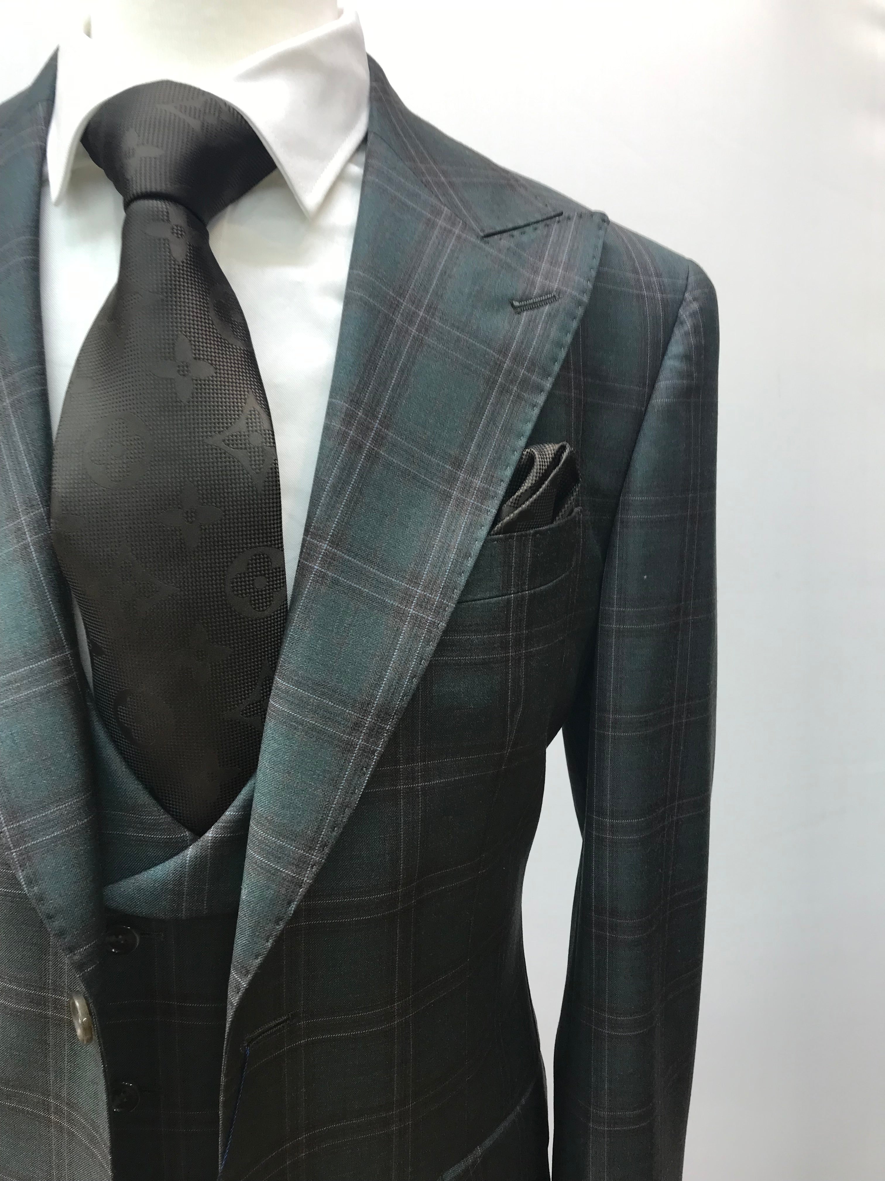 Berragamo Green /Brown Plaid 3Pc  Suit