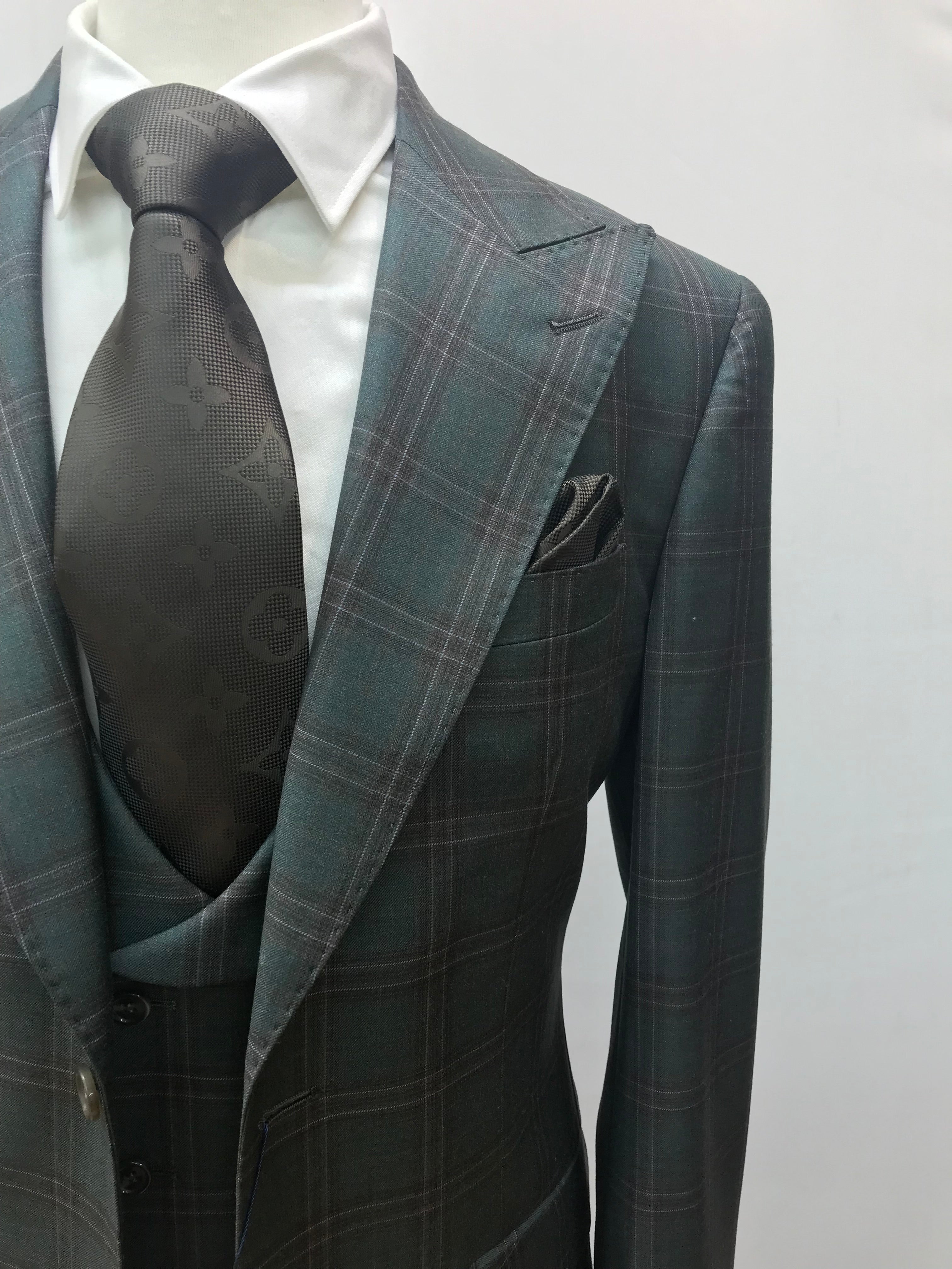 Berragamo Green /Brown Plaid 3Pc  Suit