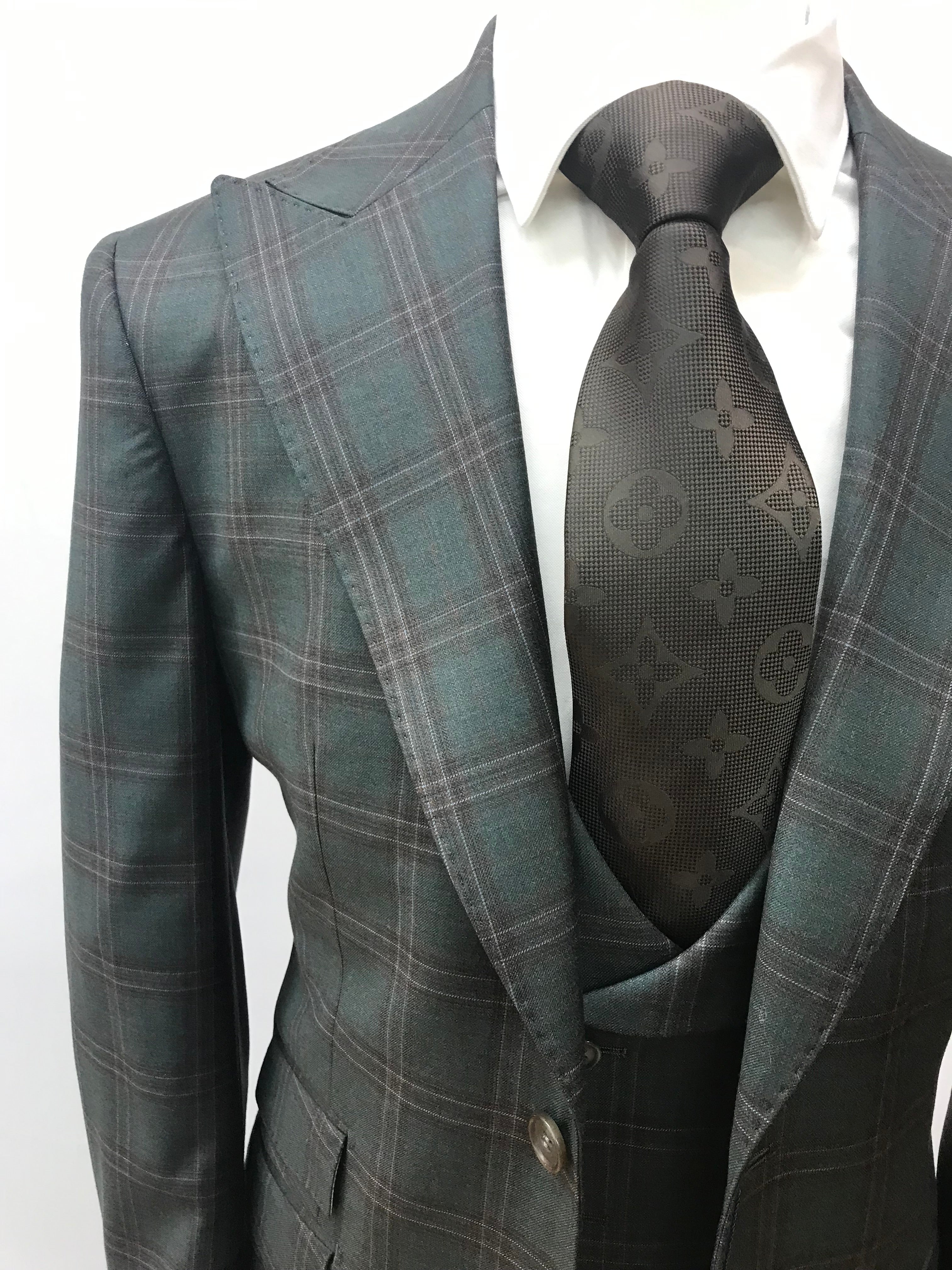 Berragamo Green /Brown Plaid 3Pc  Suit