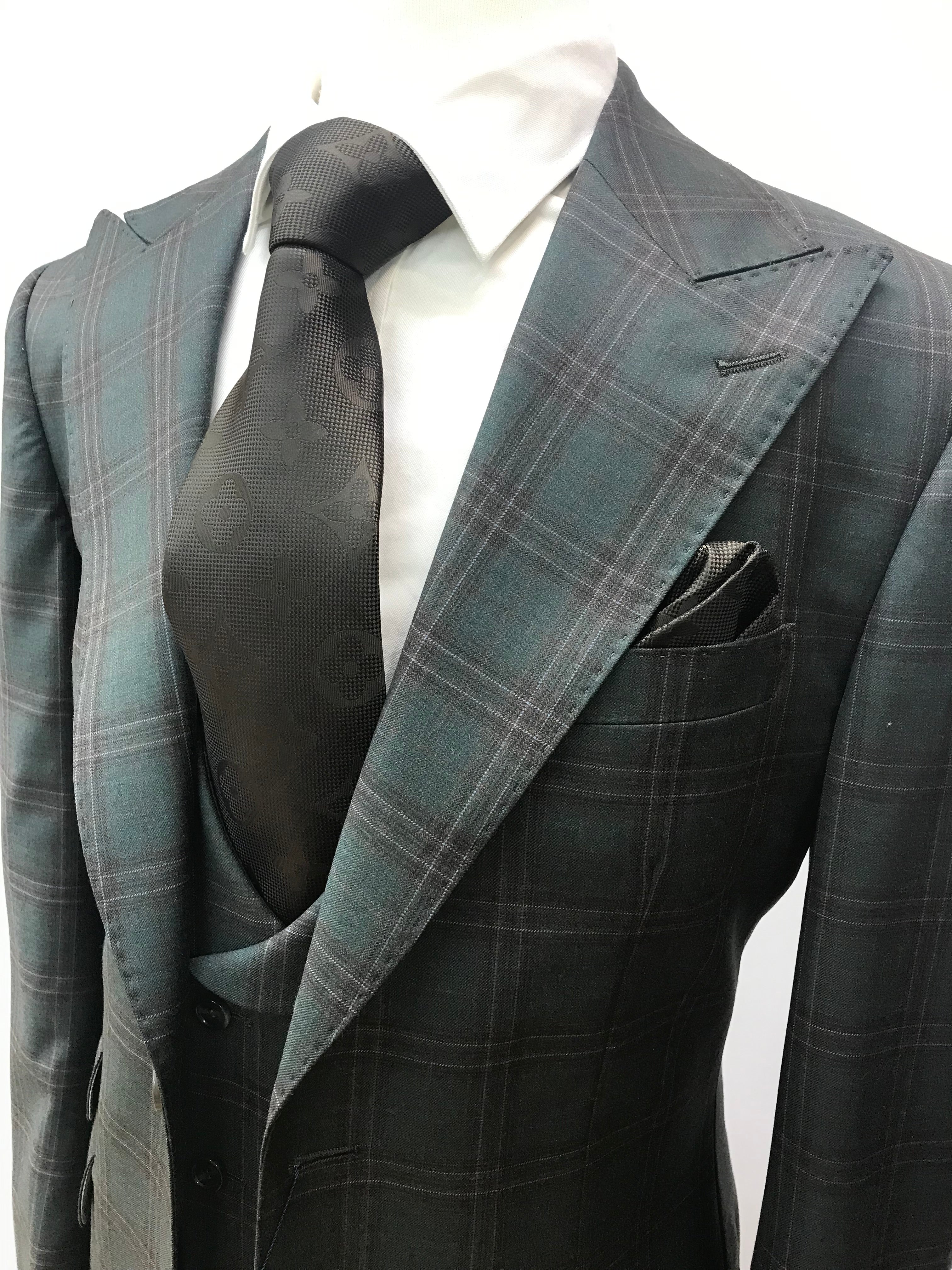 Berragamo Green /Brown Plaid 3Pc  Suit