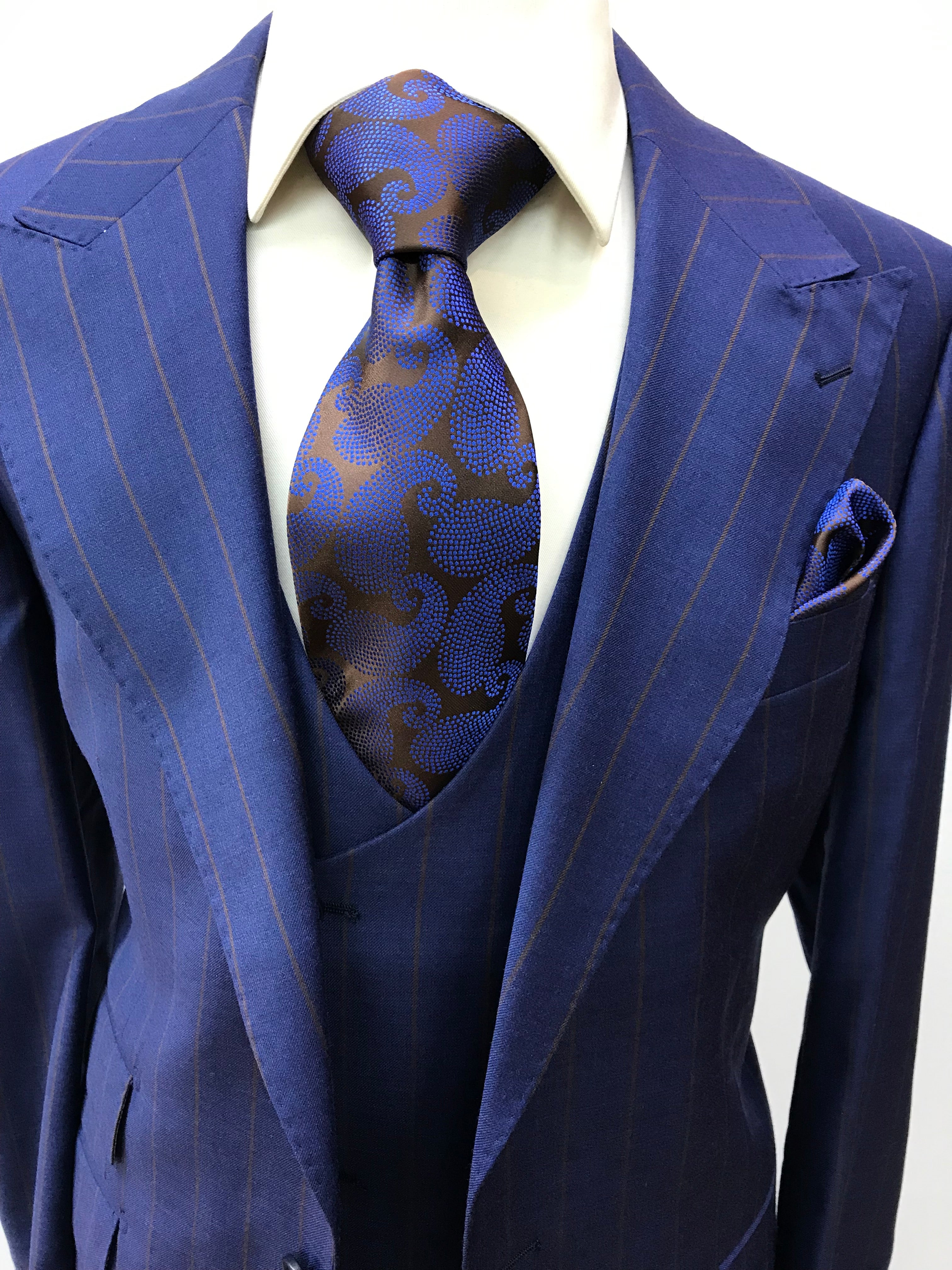 Tiglio 3pc. Blue & Brown Pinstripe