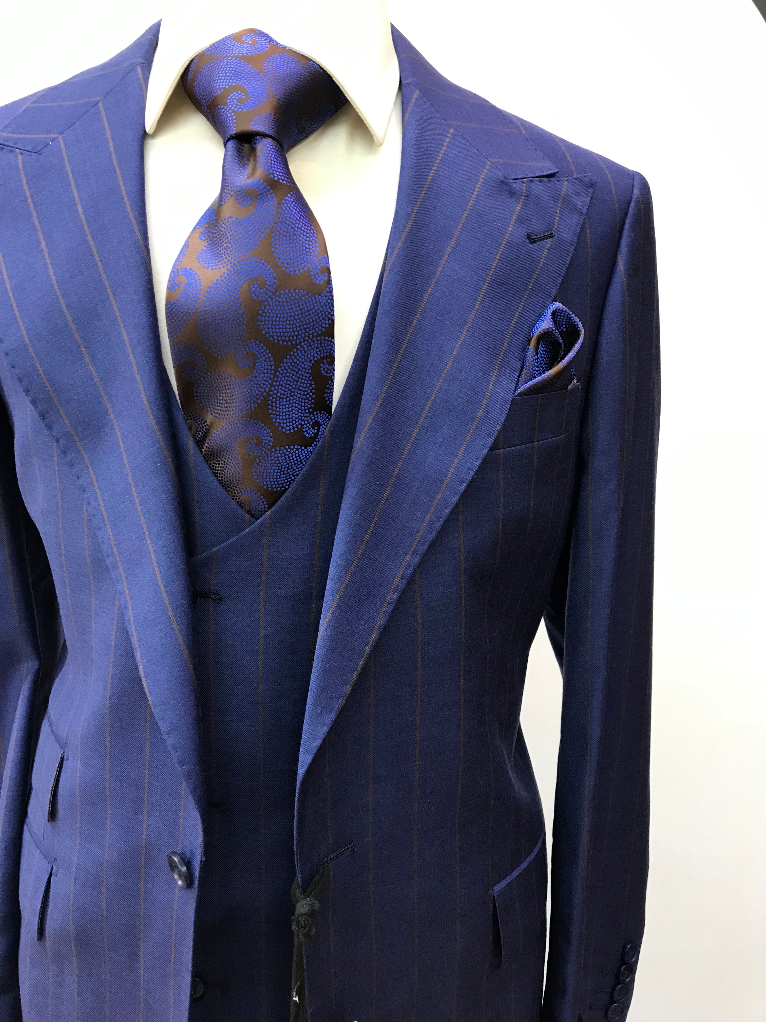 Tiglio 3pc. Blue & Brown Pinstripe