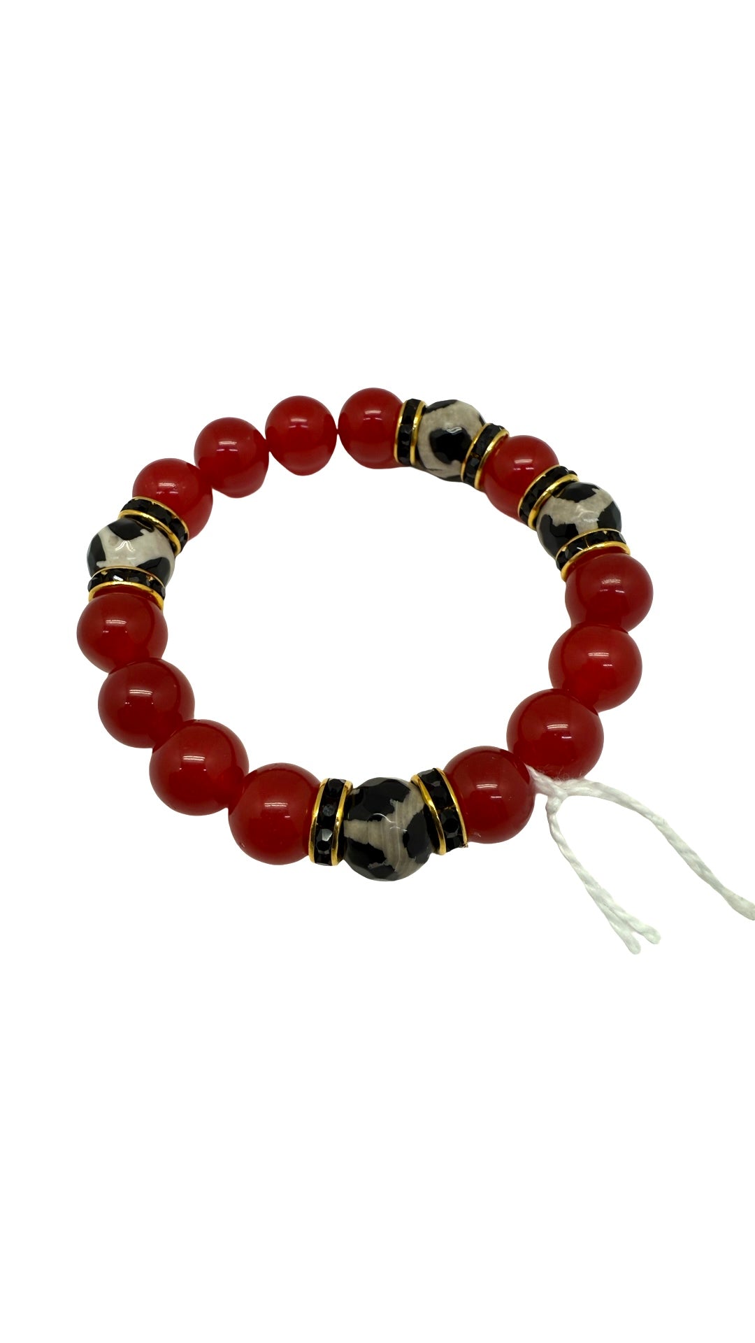 Red Chalcadony Dalmation Jasper w/Black Crystal Accent Bracelet