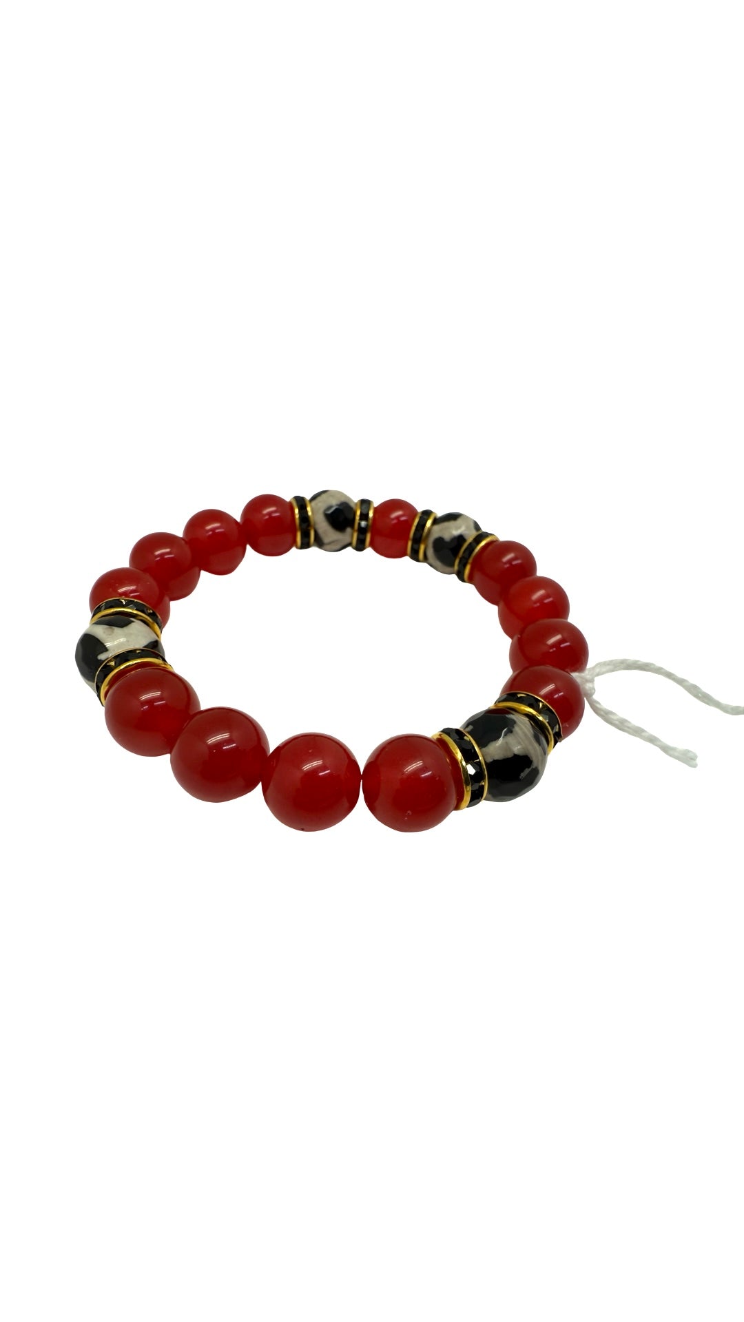 Red Chalcadony Dalmation Jasper w/Black Crystal Accent Bracelet