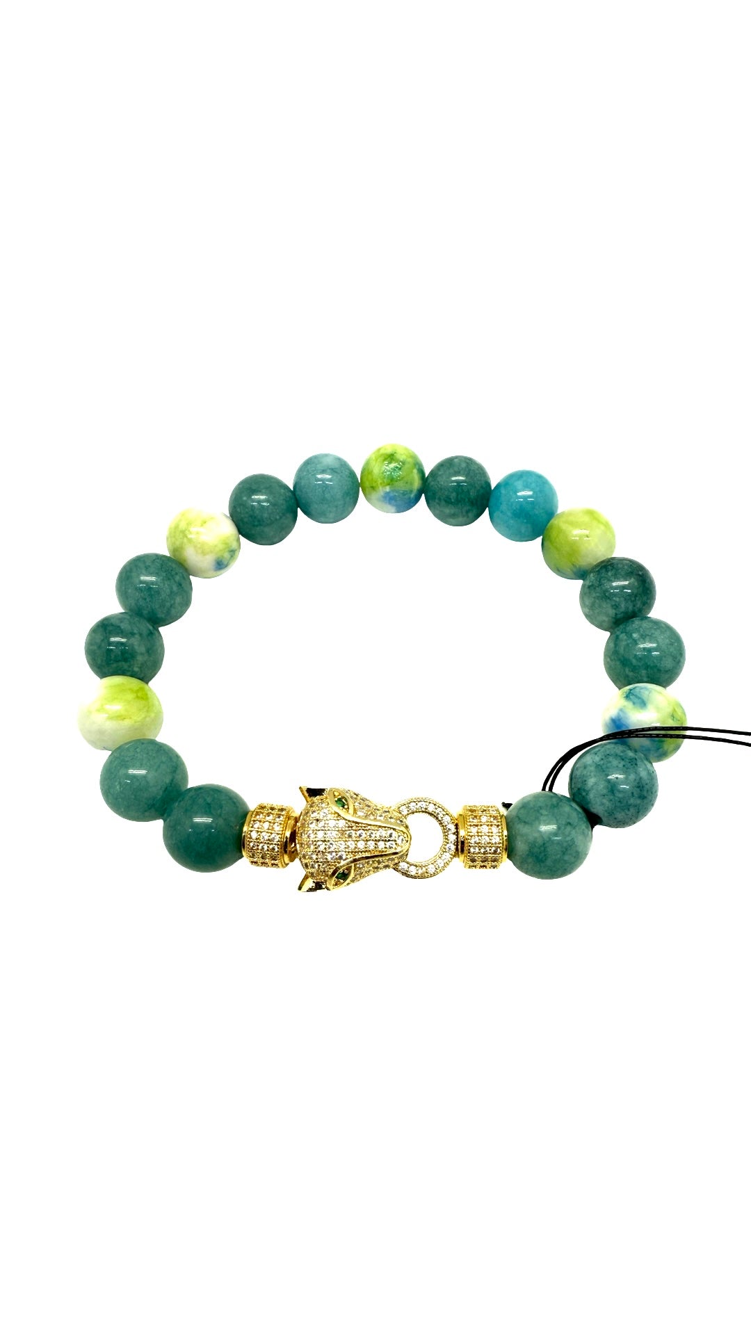 Chalcadony & Rain flower Jade w/Gold Jaguar Bracelet