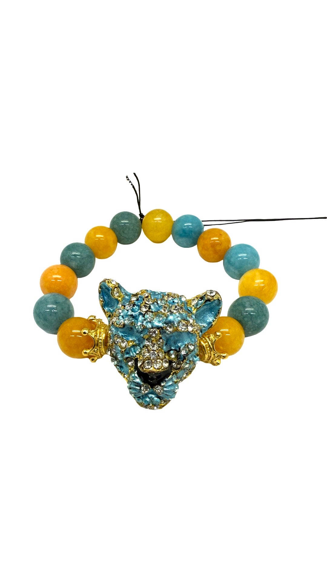 Yellow Jade & Chalcadony w/Jaguar Head Bracelet