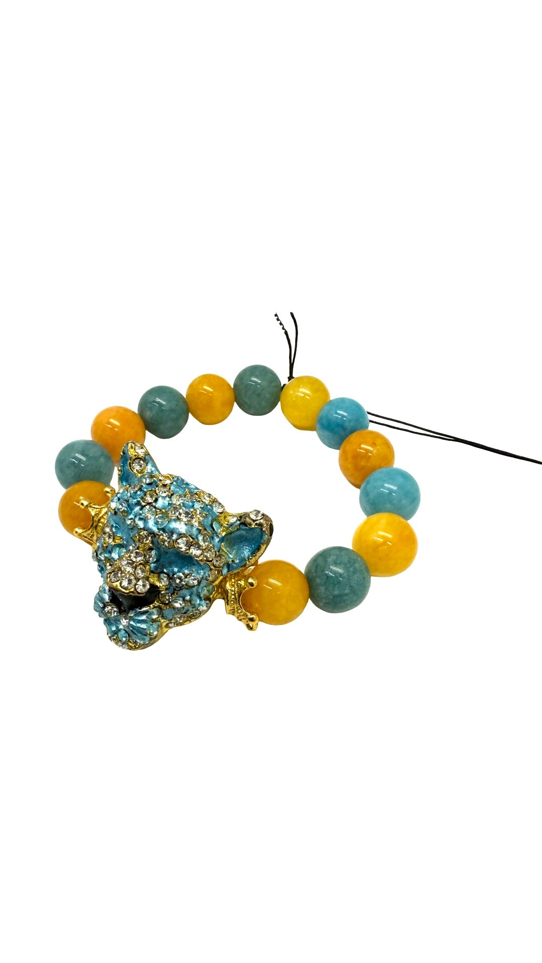 Yellow Jade & Chalcadony w/Jaguar Head Bracelet