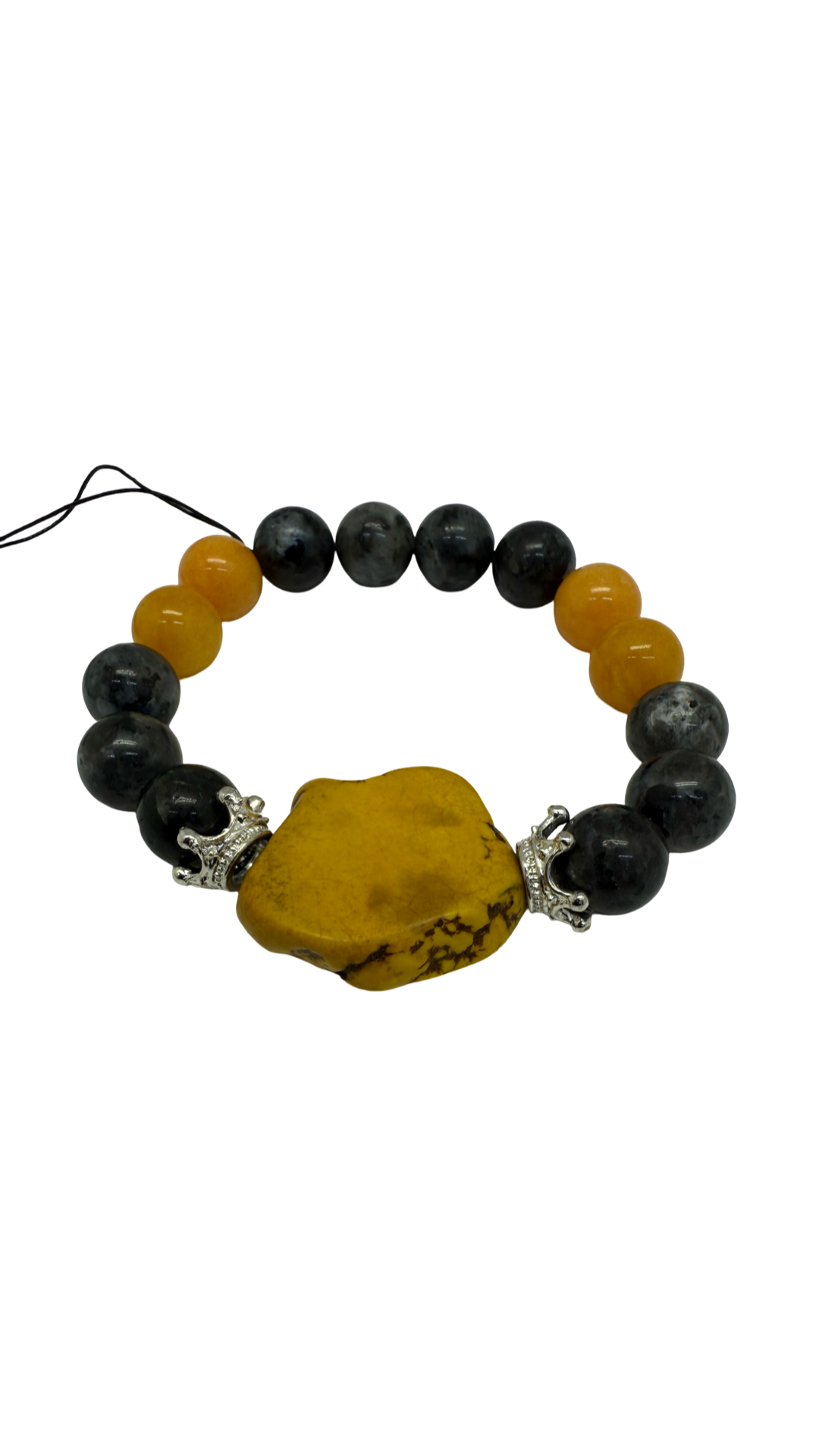 African Ocean Jasper & Yellow Jade w/Silver Crowns Bracelet