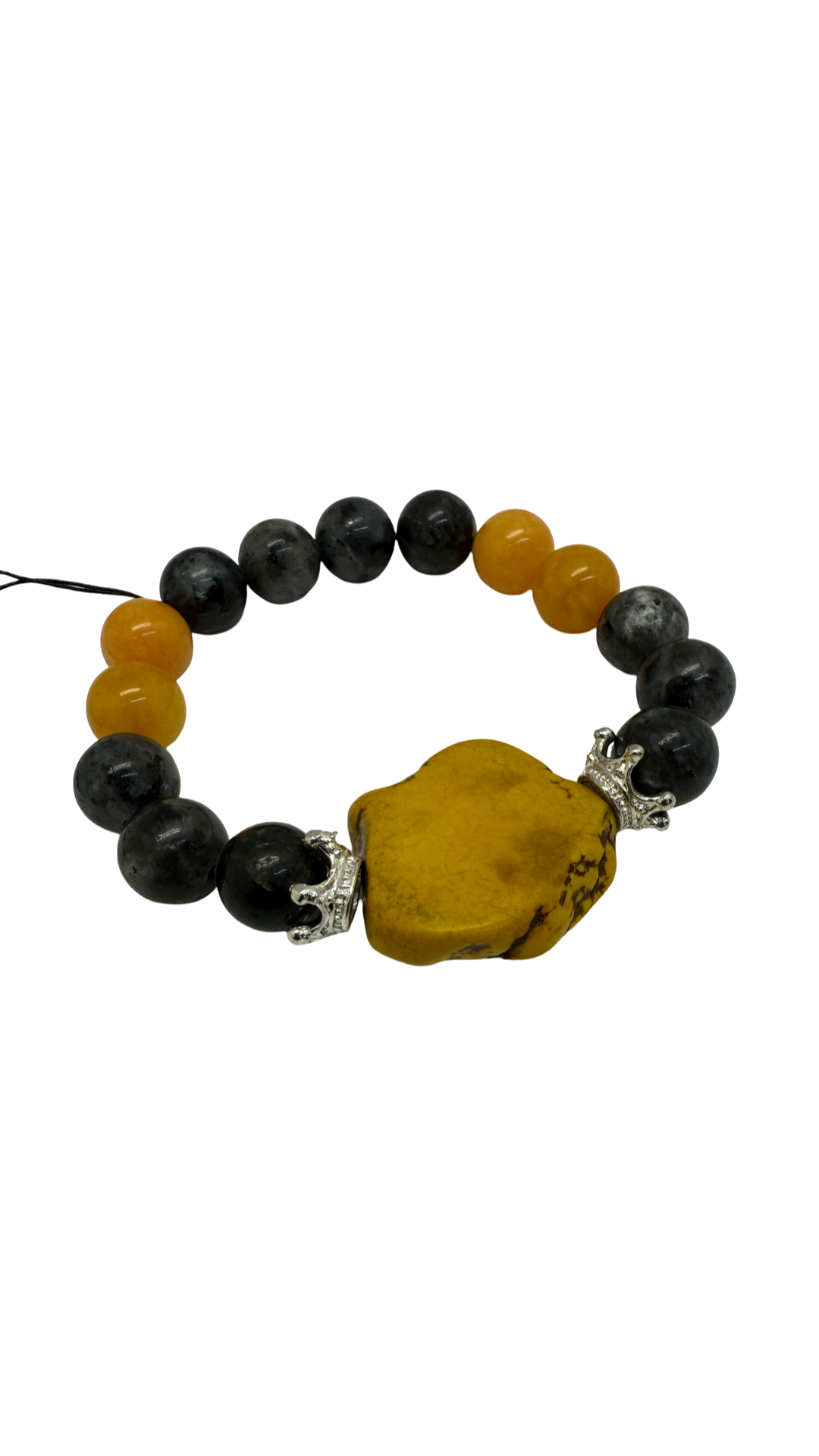 African Ocean Jasper & Yellow Jade w/Silver Crowns Bracelet