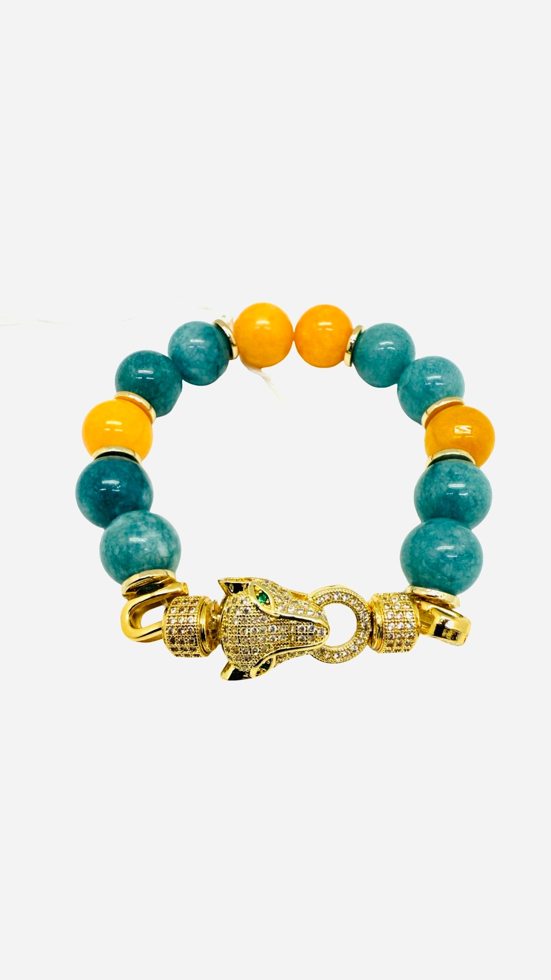 Chalcedony Lemon Jade w/Gold Jaguar Crystals Bracelet