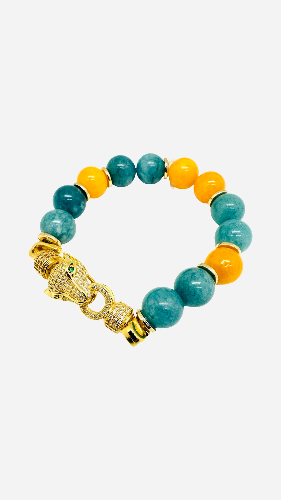 Chalcedony Lemon Jade w/Gold Jaguar Crystals Bracelet