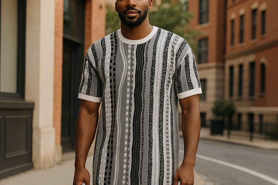 Cigar Couture Black/White/Grey Short Sleeve Knit Shirt