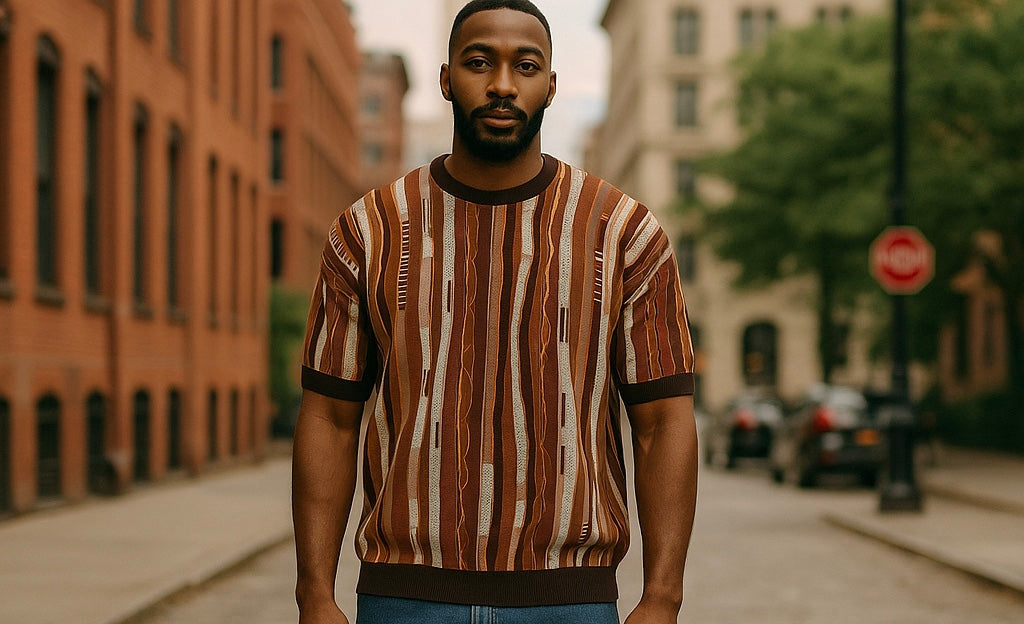 Cigar Couture Coffee Multicolor Short Sleeve Knit Shirt