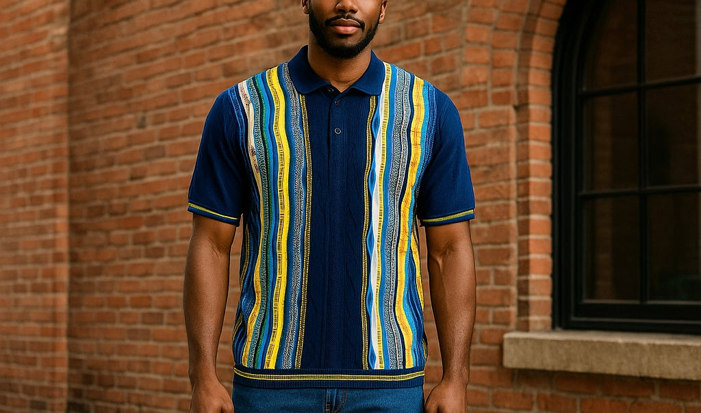 Cigar Couture Navy/Yellow/Blue Short Sleeve Knit Shirt