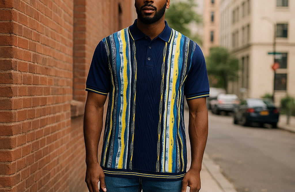 Cigar Couture Navy/Yellow/Blue Short Sleeve Knit Shirt
