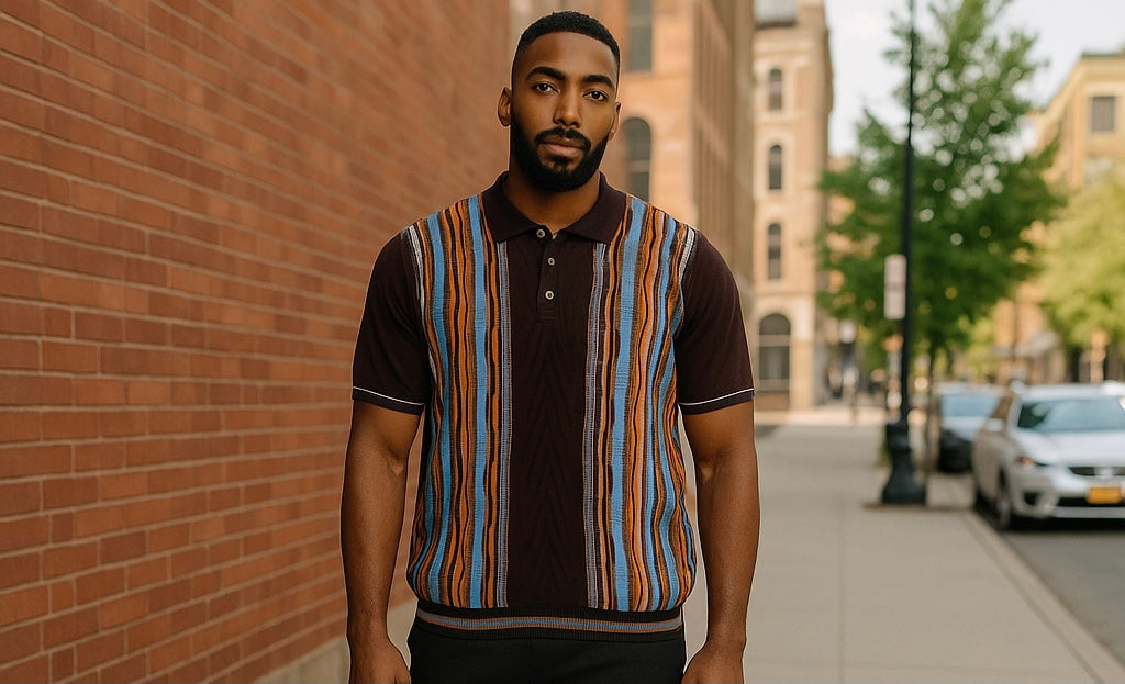 Cigar Couture Brown/Blue/Orange Short Sleeve Knit Shirt