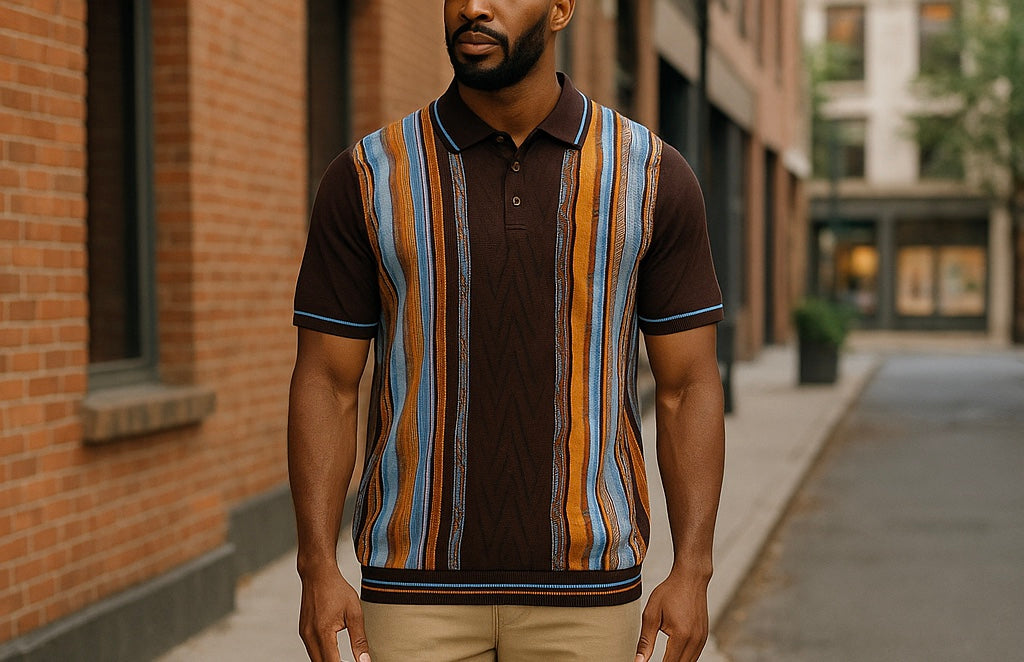 Cigar Couture Brown/Blue/Orange Short Sleeve Knit Shirt
