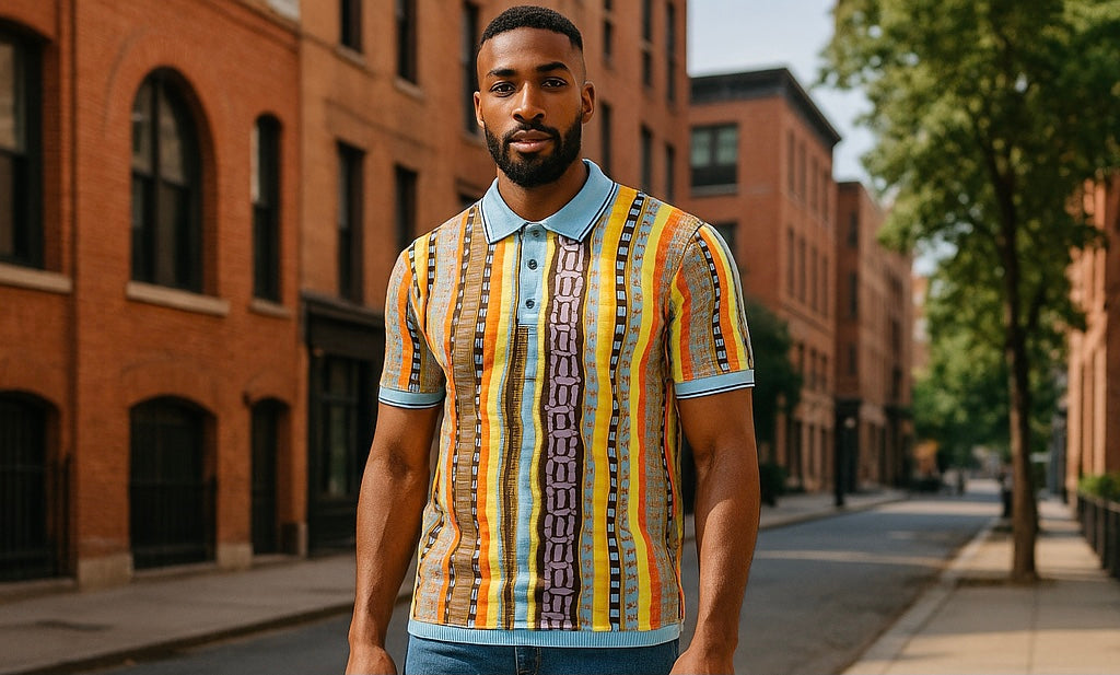 Cigar Couture Blue/Brown/Orange Short Sleeve Knit Shirt