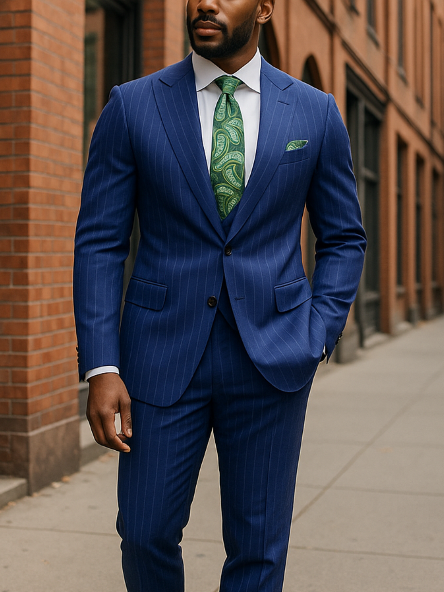 Canuti 3Pc Blue/w Lt. Blue Stripe Suit
