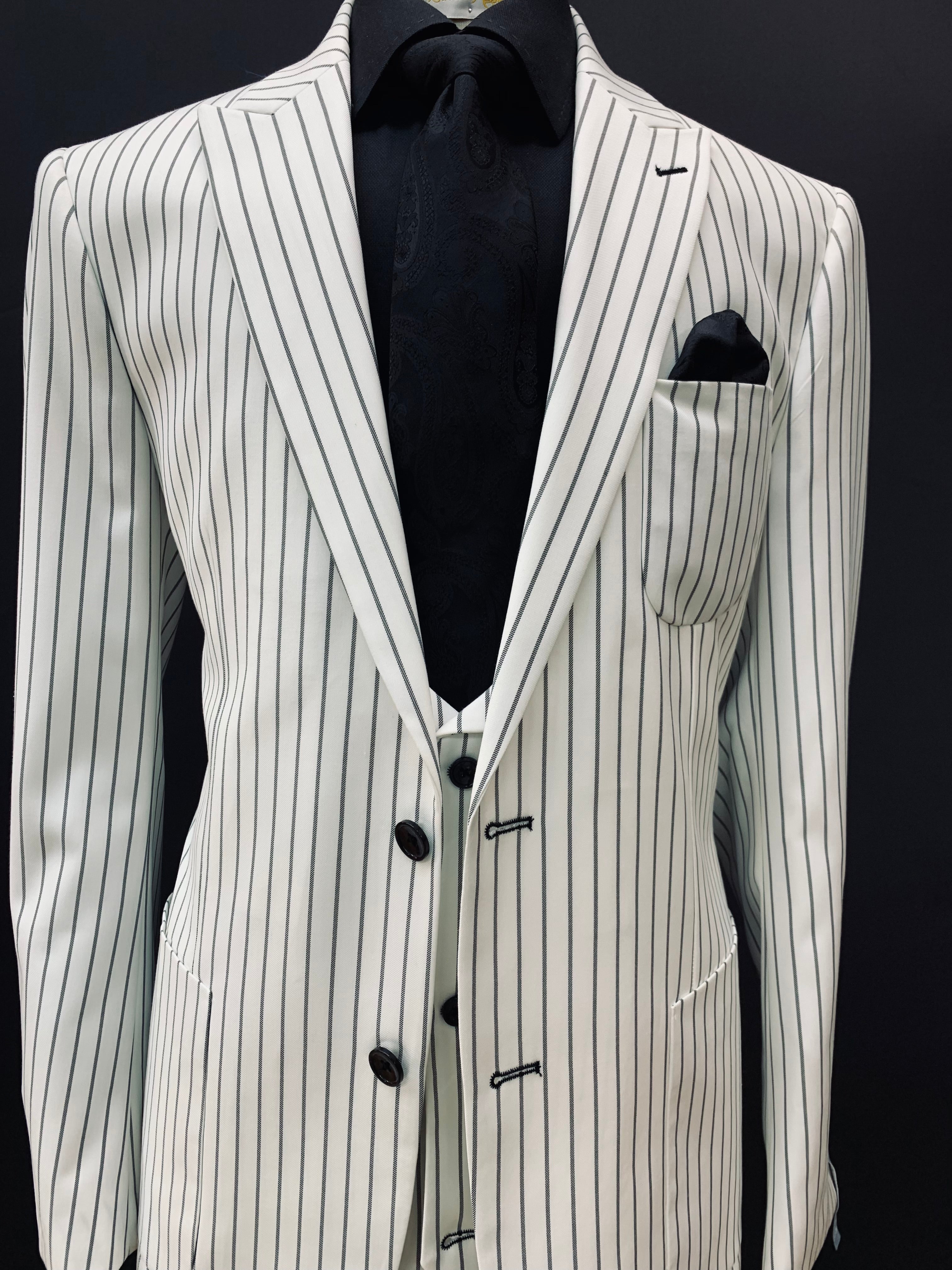 Rossi Man Slim Fit White w/Black Pinstripe 3pc