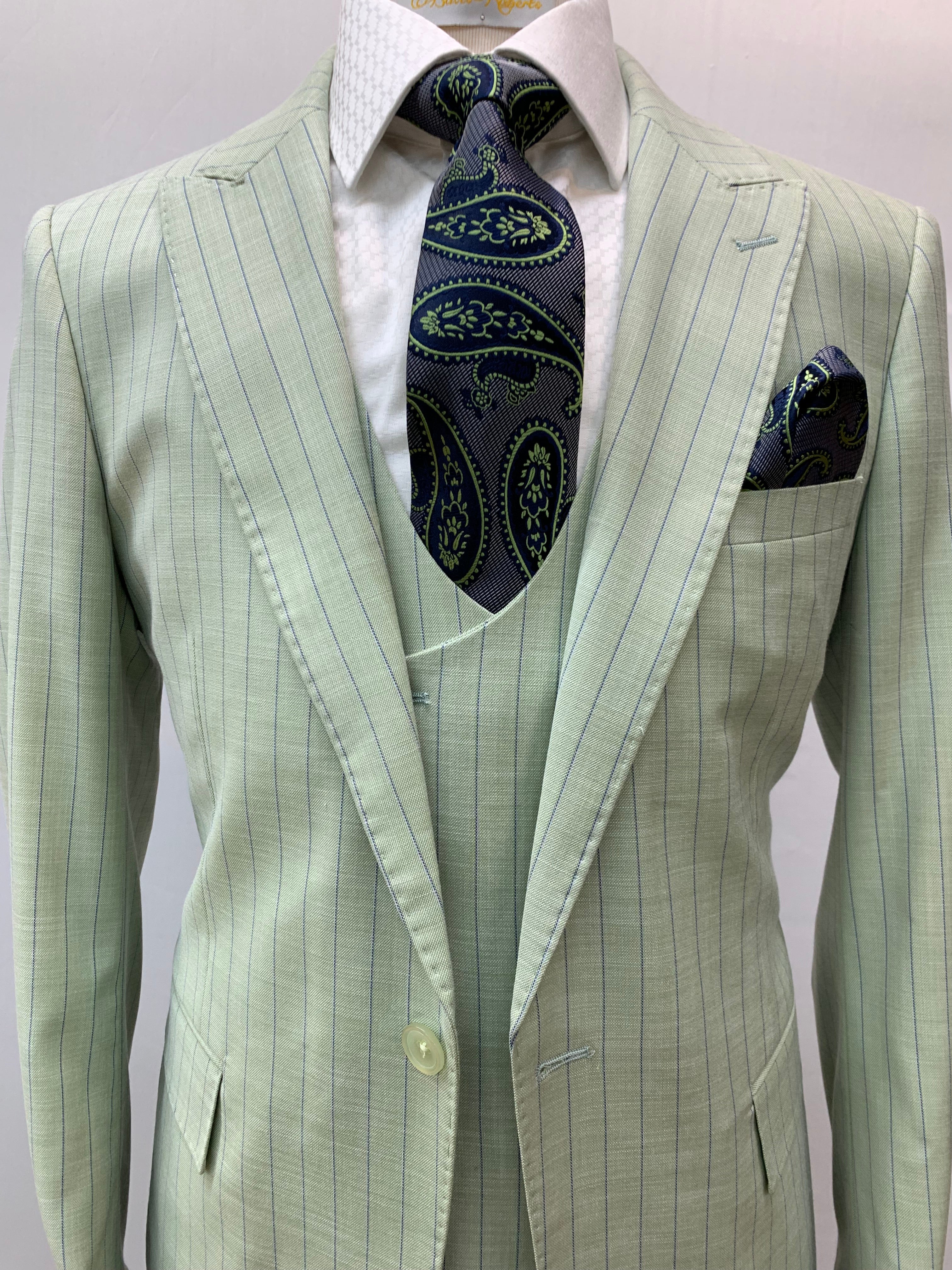 Rossi Man Slim Fit Green w/Navy Pinstripe 3pc