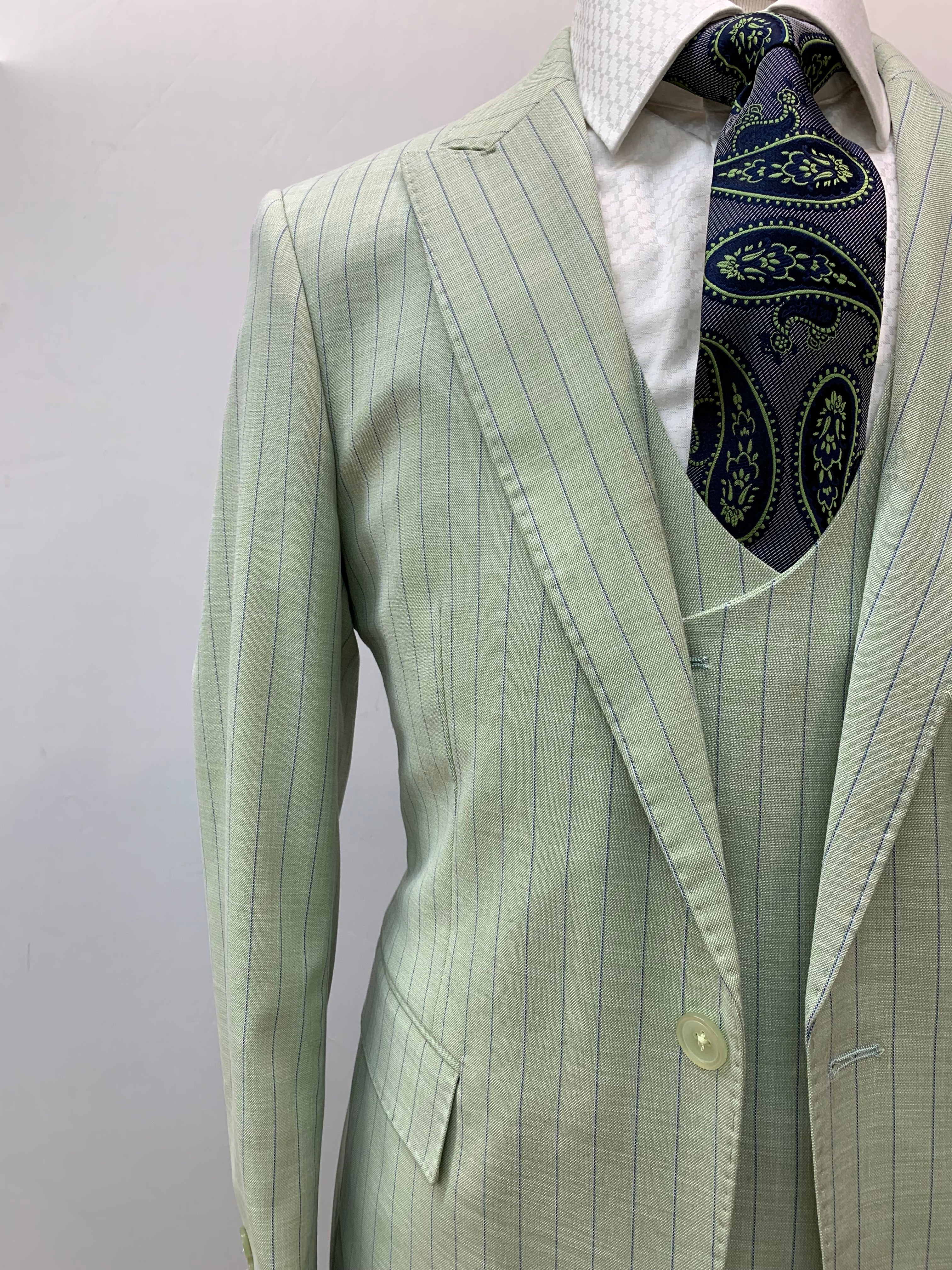 Rossi Man Slim Fit Green w/Navy Pinstripe 3pc