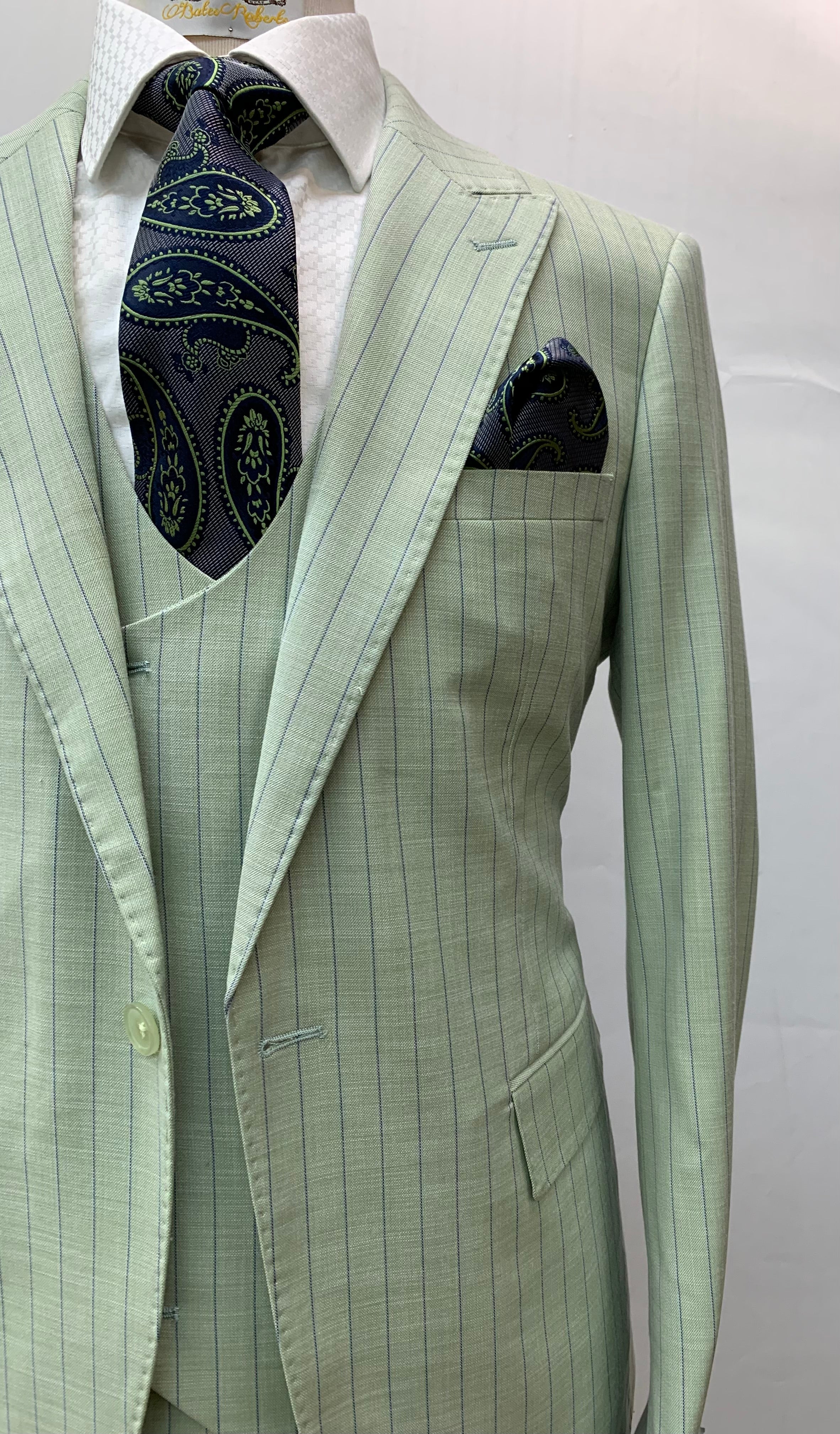 Rossi Man Slim Fit Green w/Navy Pinstripe 3pc