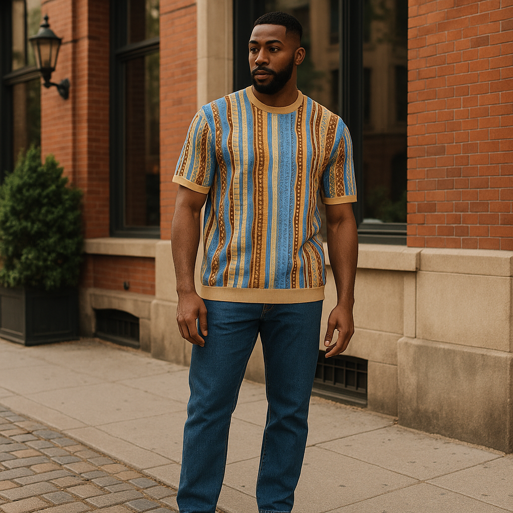 Couture Tan/Brown/Blue Short Sleeve Shirt
