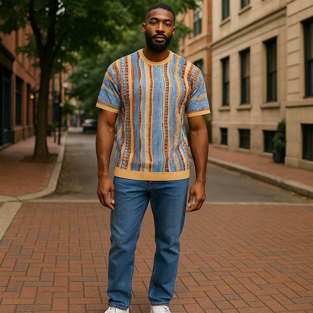 Couture Tan/Brown/Blue Short Sleeve Shirt