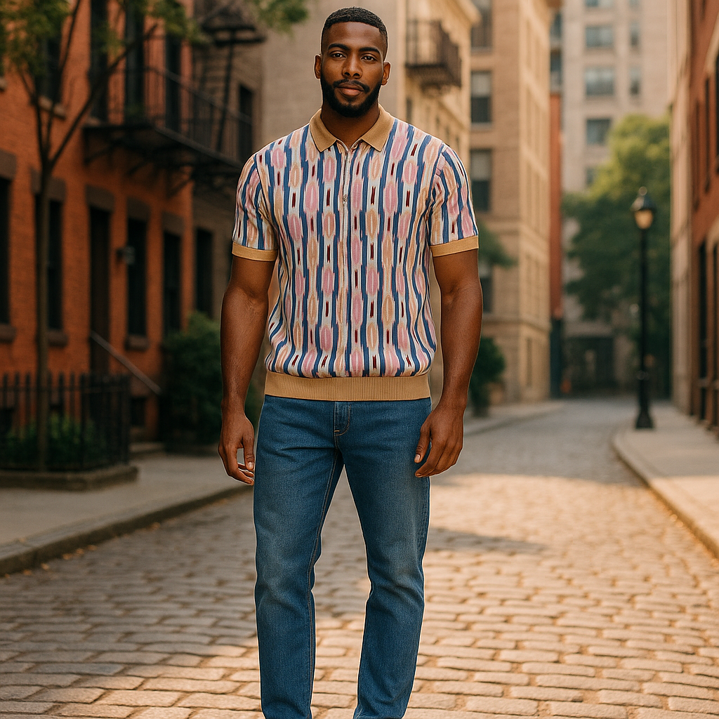 Couture Tan/Blue/Pink Short Sleeve Shirt