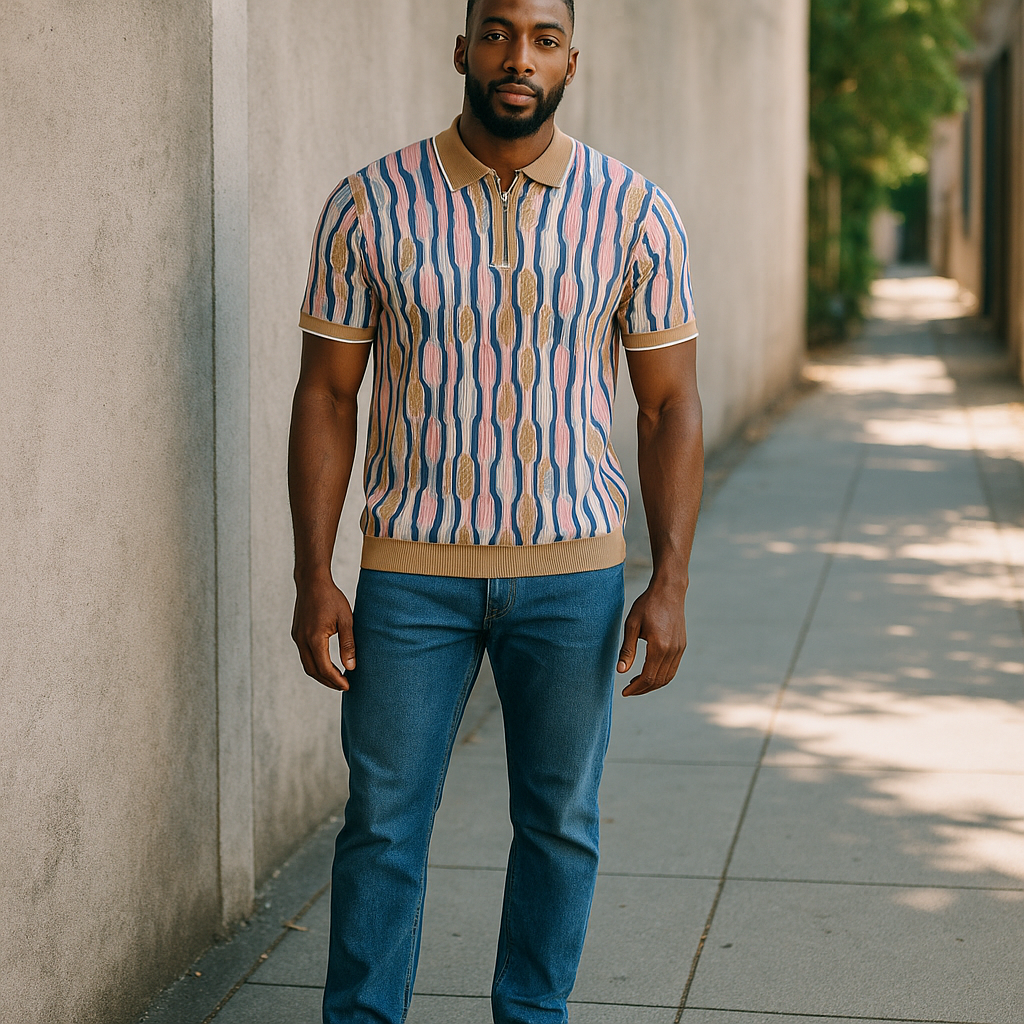 Couture Tan/Blue/Pink Short Sleeve Shirt