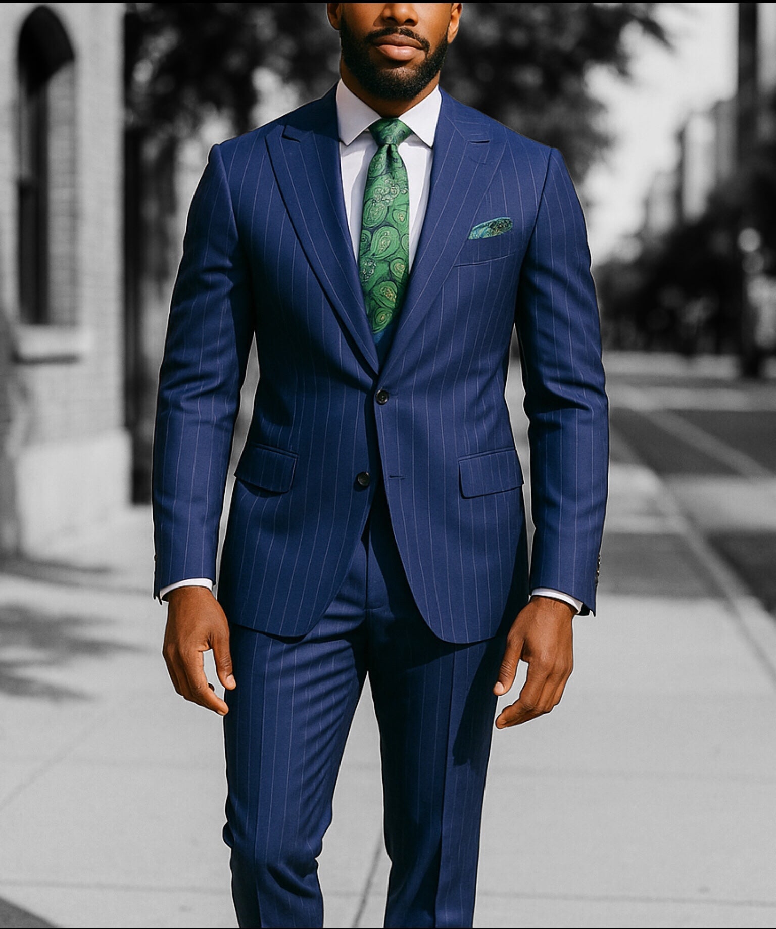 Canuti 3Pc Blue/w Lt. Blue Stripe Suit