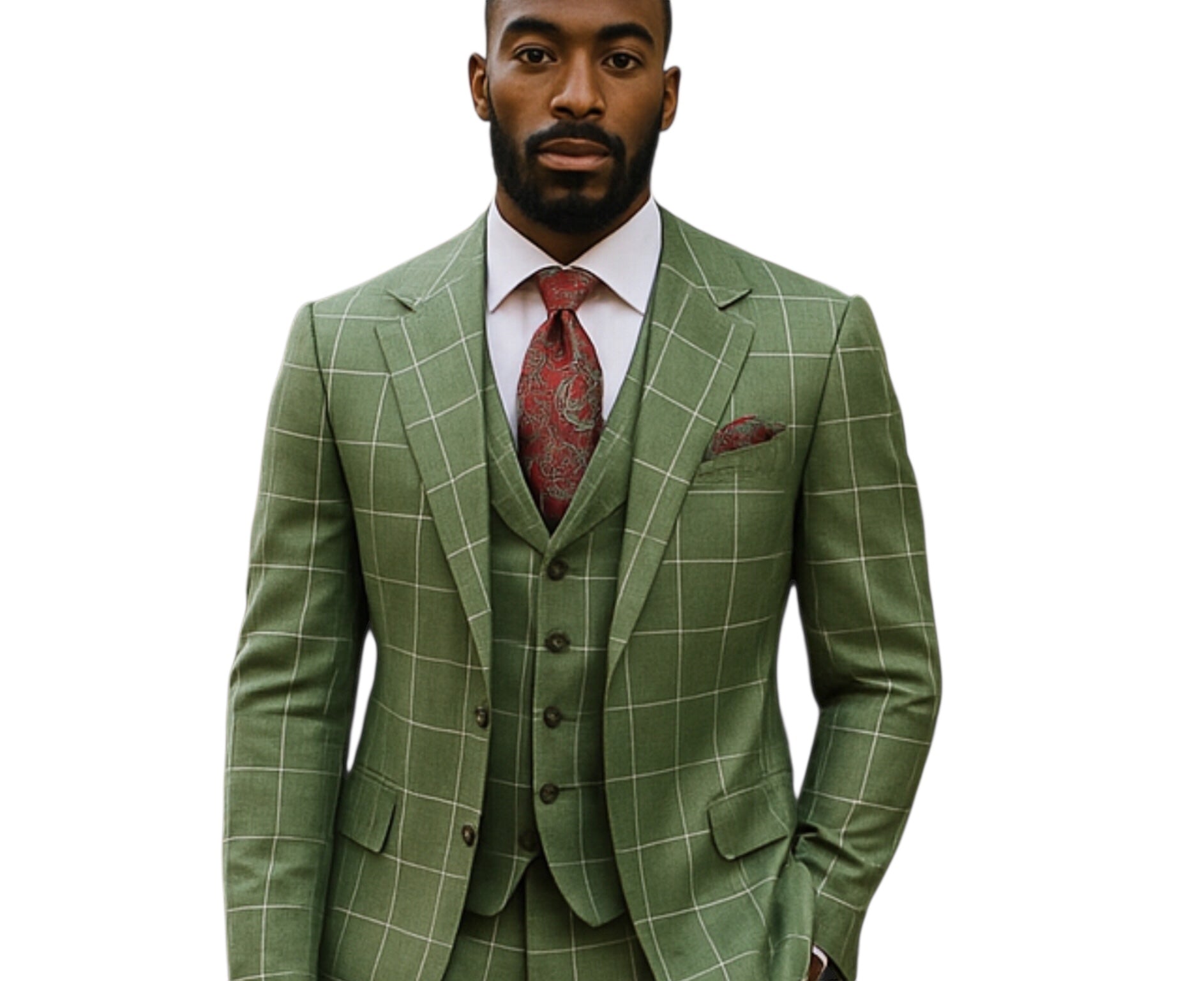 Tiglio Green/White Windowpane 3Pc  Suit