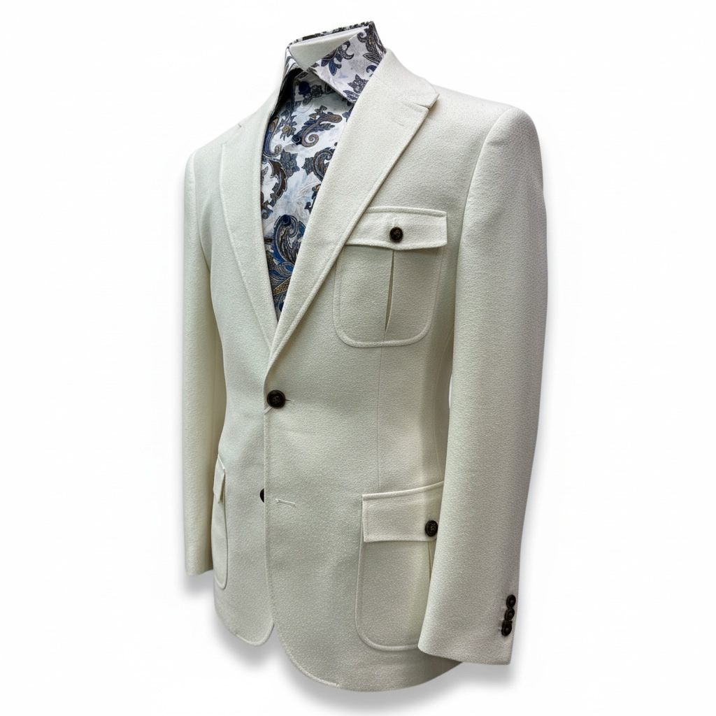 Couture Cream Coat w/Brown Linen Pants
