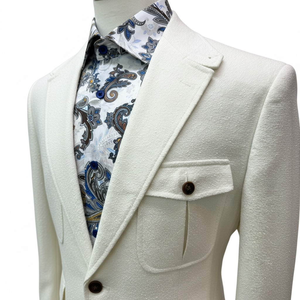 Couture Cream Coat w/Brown Linen Pants